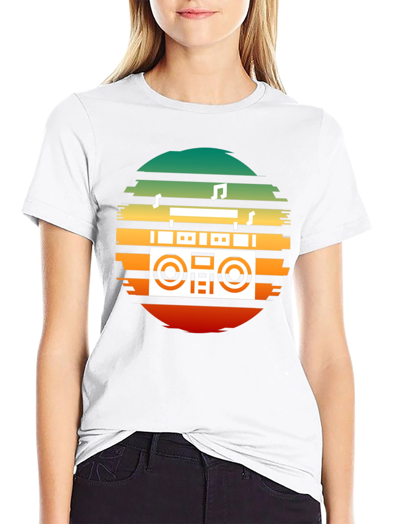 Retro Boombox Sunset Graphic Tee