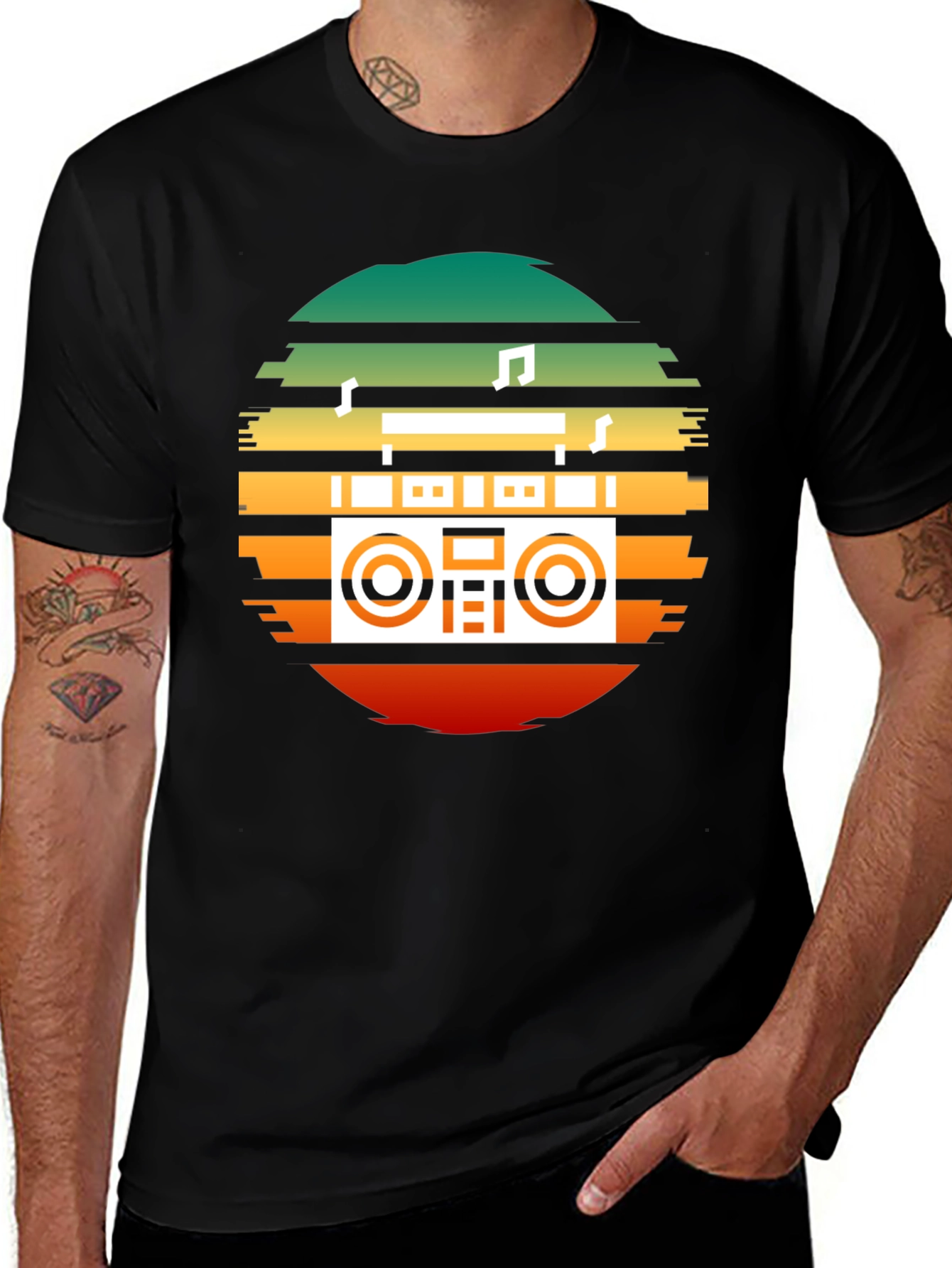 Retro Boombox Sunset Graphic Tee