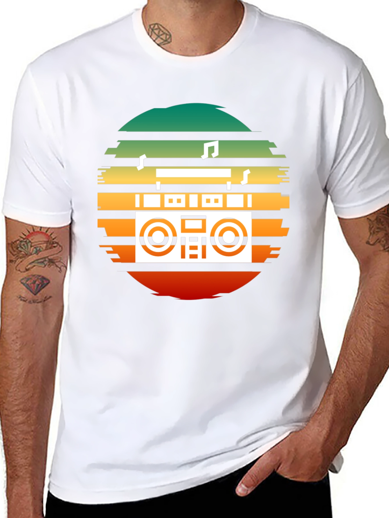 Retro Boombox Sunset Graphic Tee