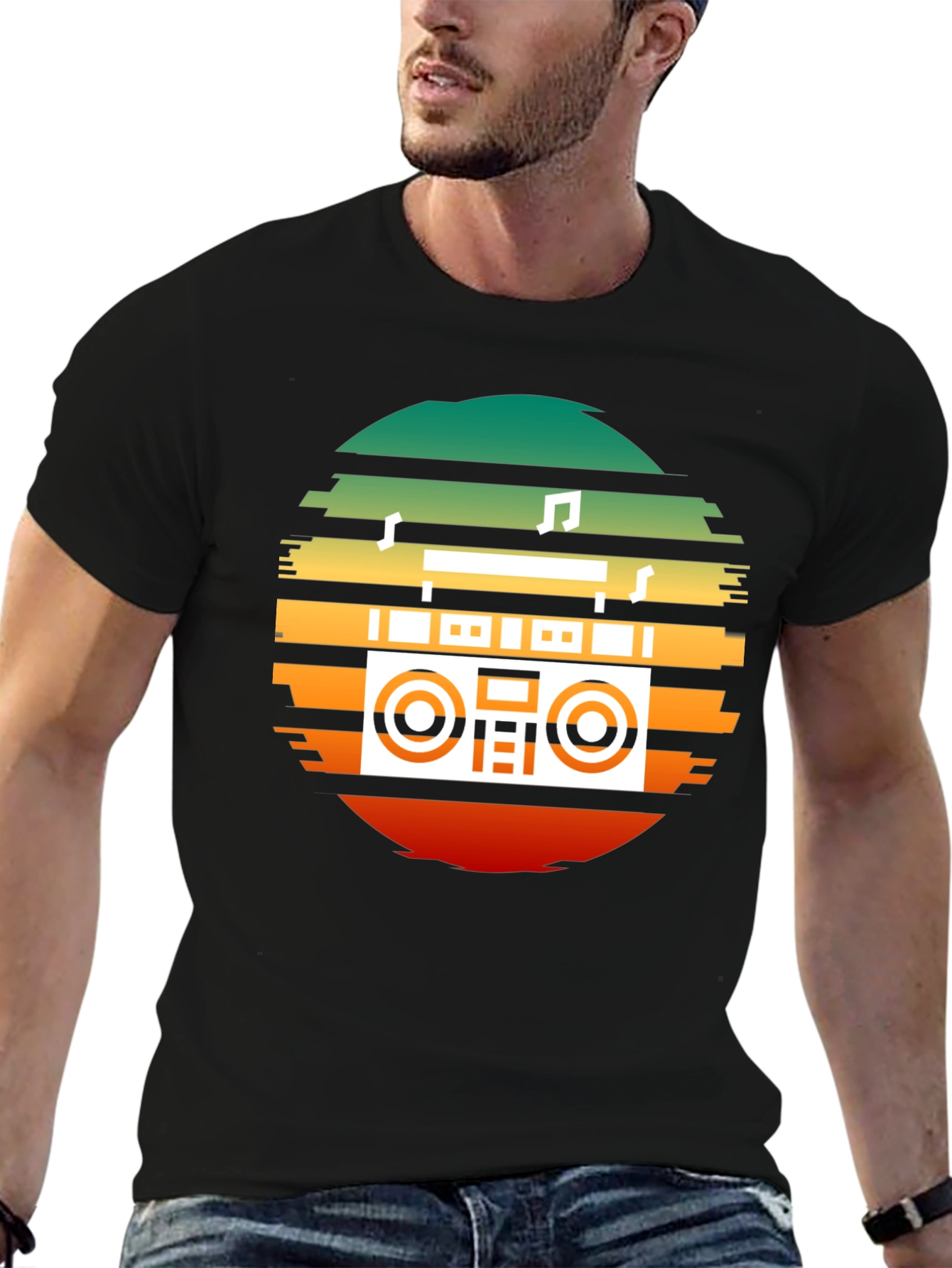Retro Boombox Sunset Graphic Tee