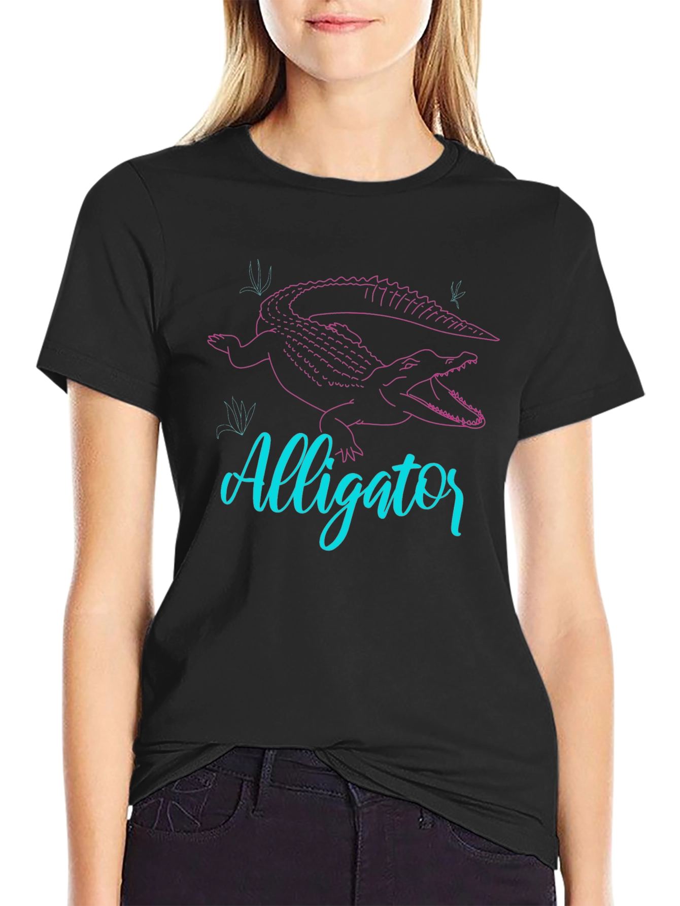 Alligator Graphic Tee - Black Crew Neck T-Shirt