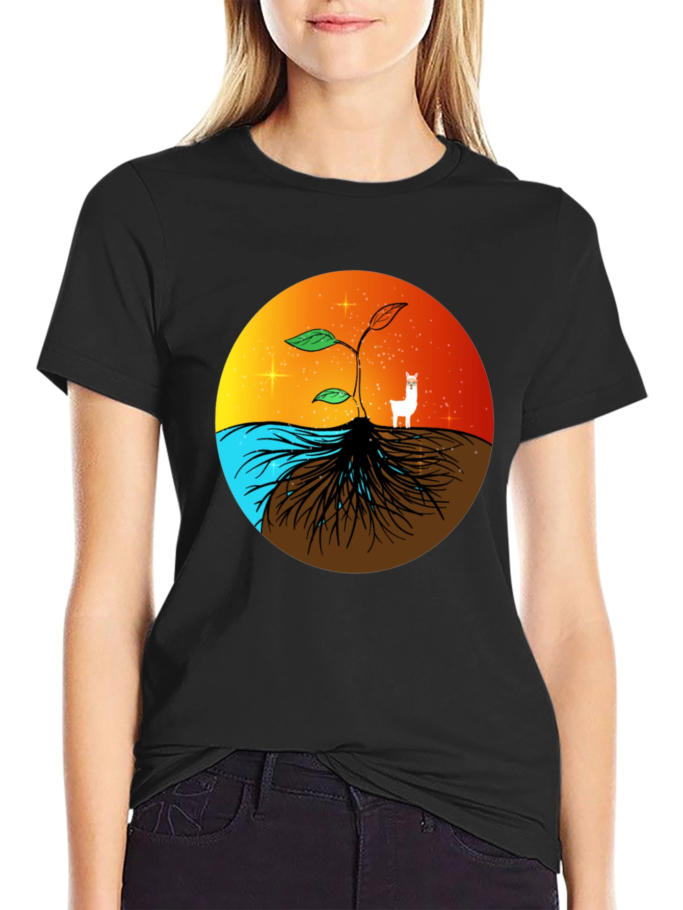 Nature T-Shirt: Sprout Roots Water & Sunset Graphic Tee