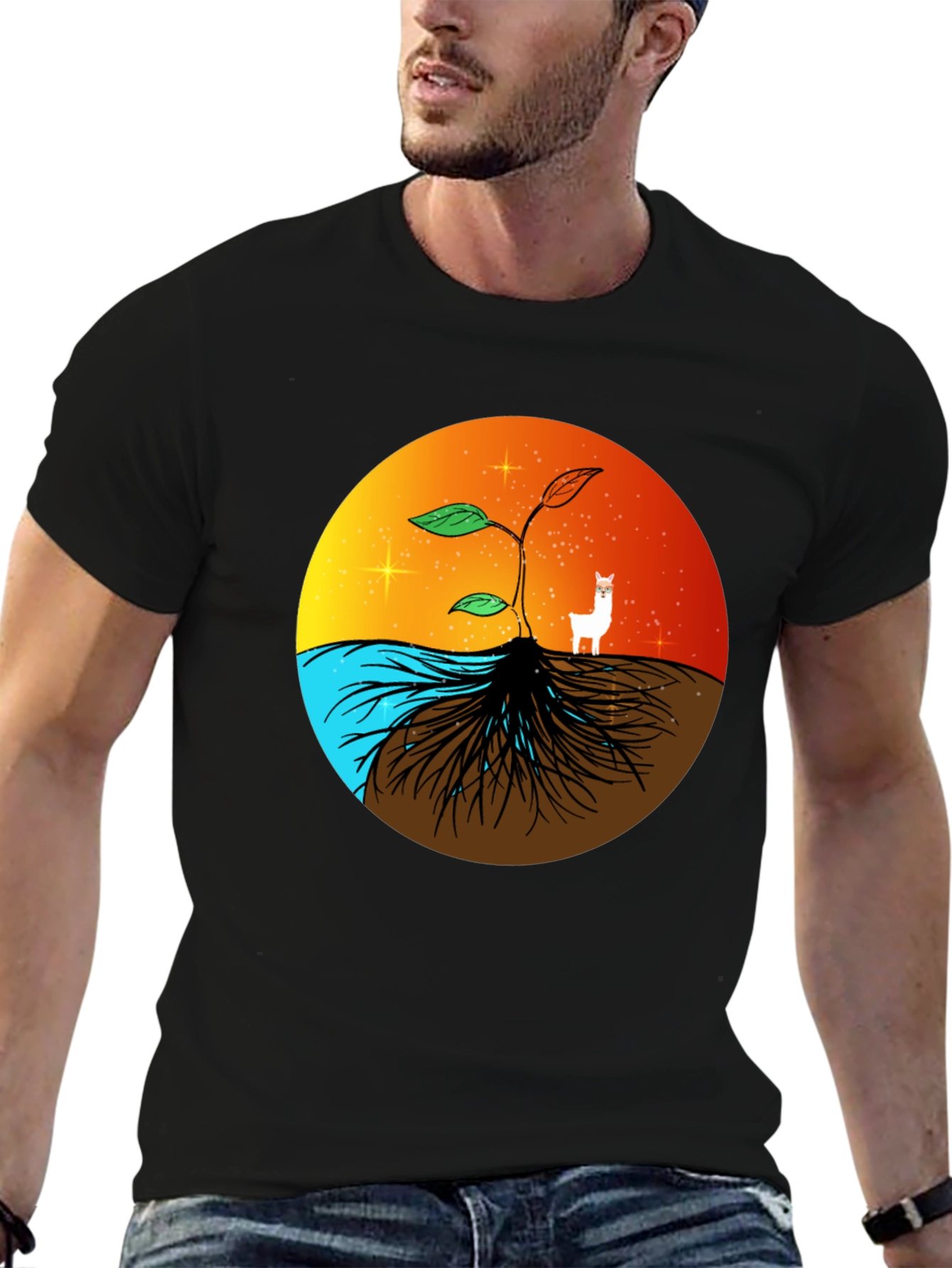 Nature T-Shirt: Sprout Roots Water & Sunset Graphic Tee