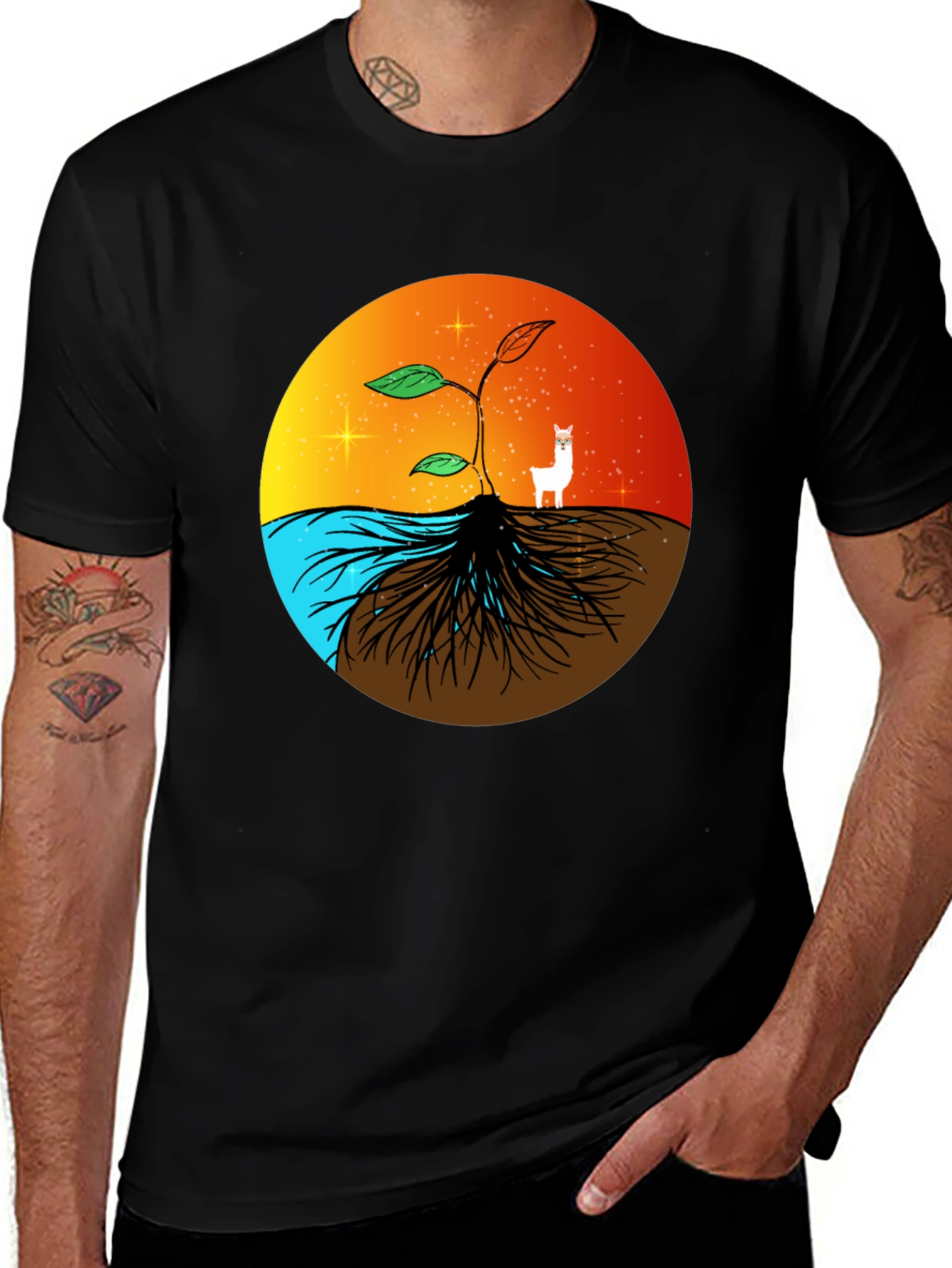 Nature T-Shirt: Sprout Roots Water & Sunset Graphic Tee