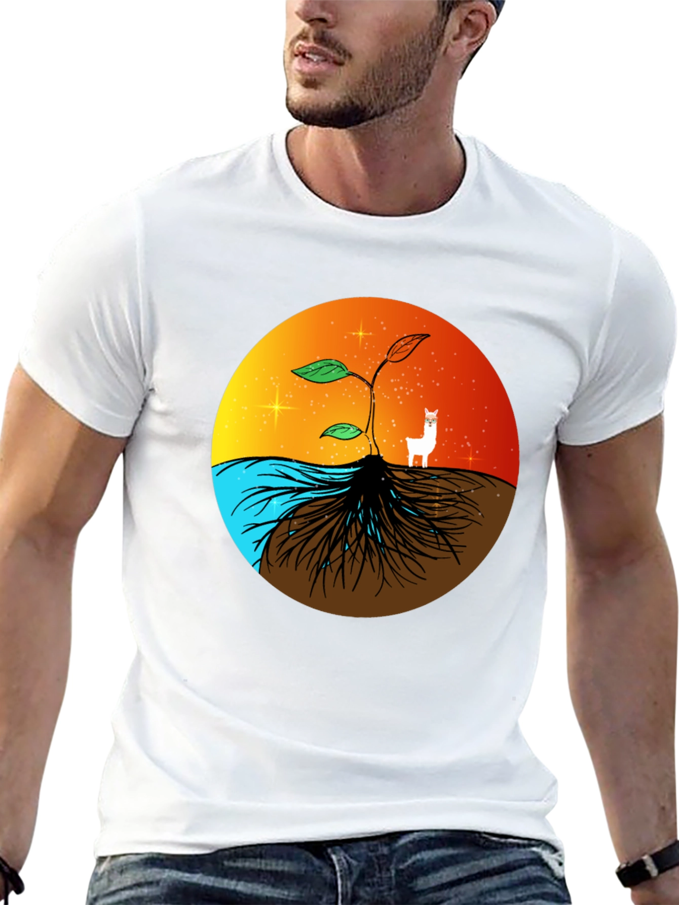 Nature T-Shirt: Sprout Roots Water & Sunset Graphic Tee