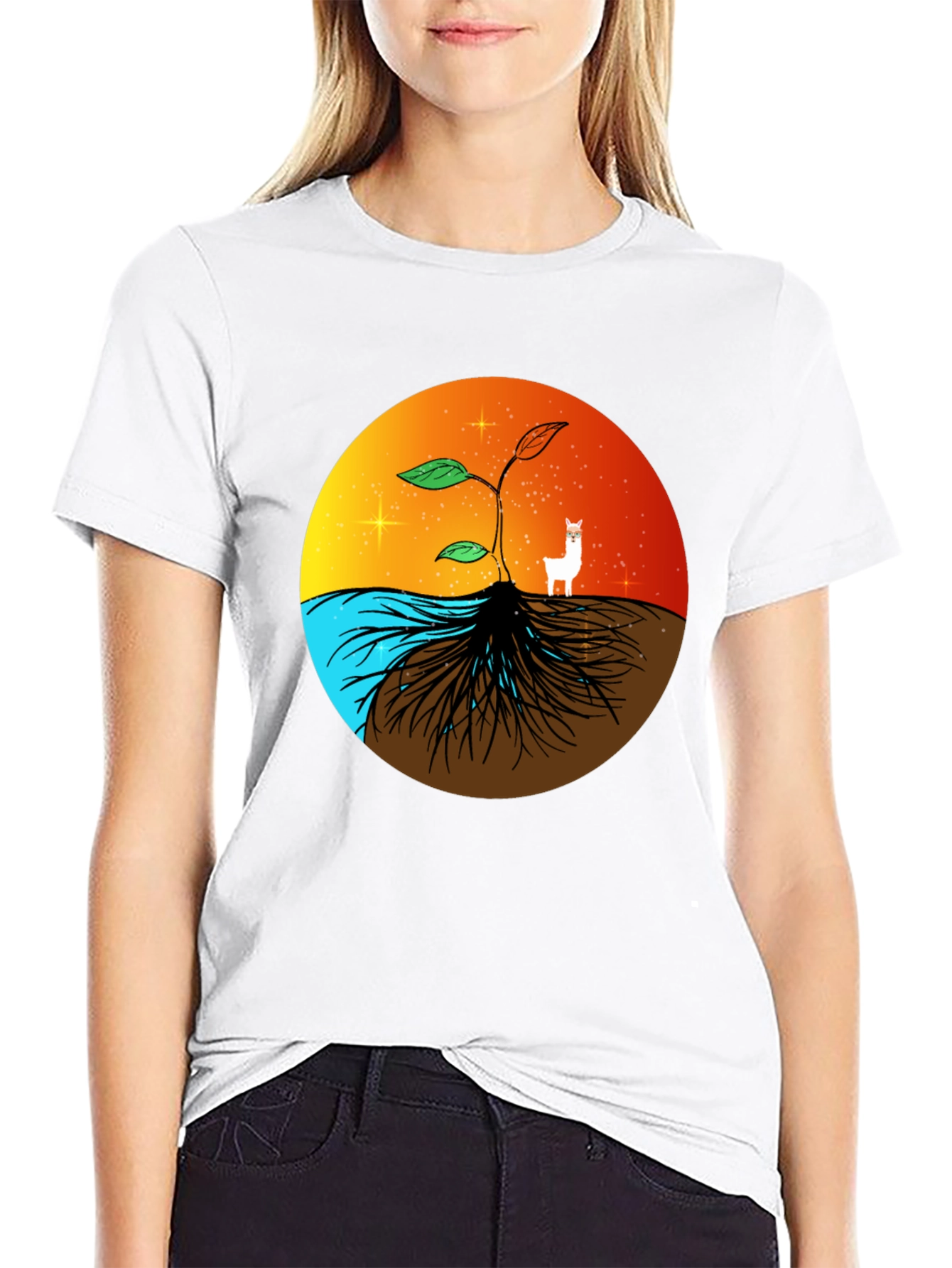 Nature T-Shirt: Sprout Roots Water & Sunset Graphic Tee