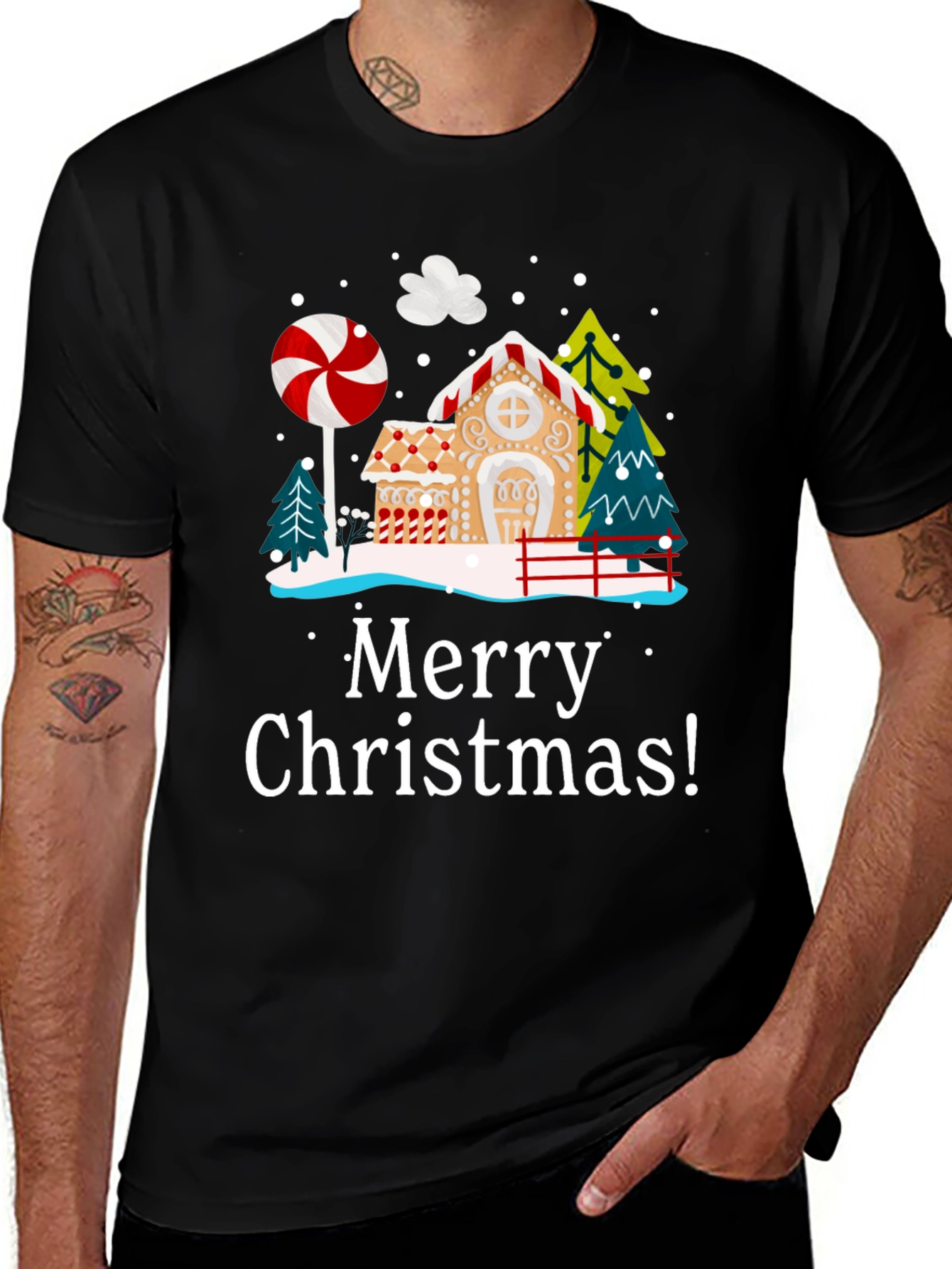 Festive Merry Christmas Gingerbread House T-Shirt