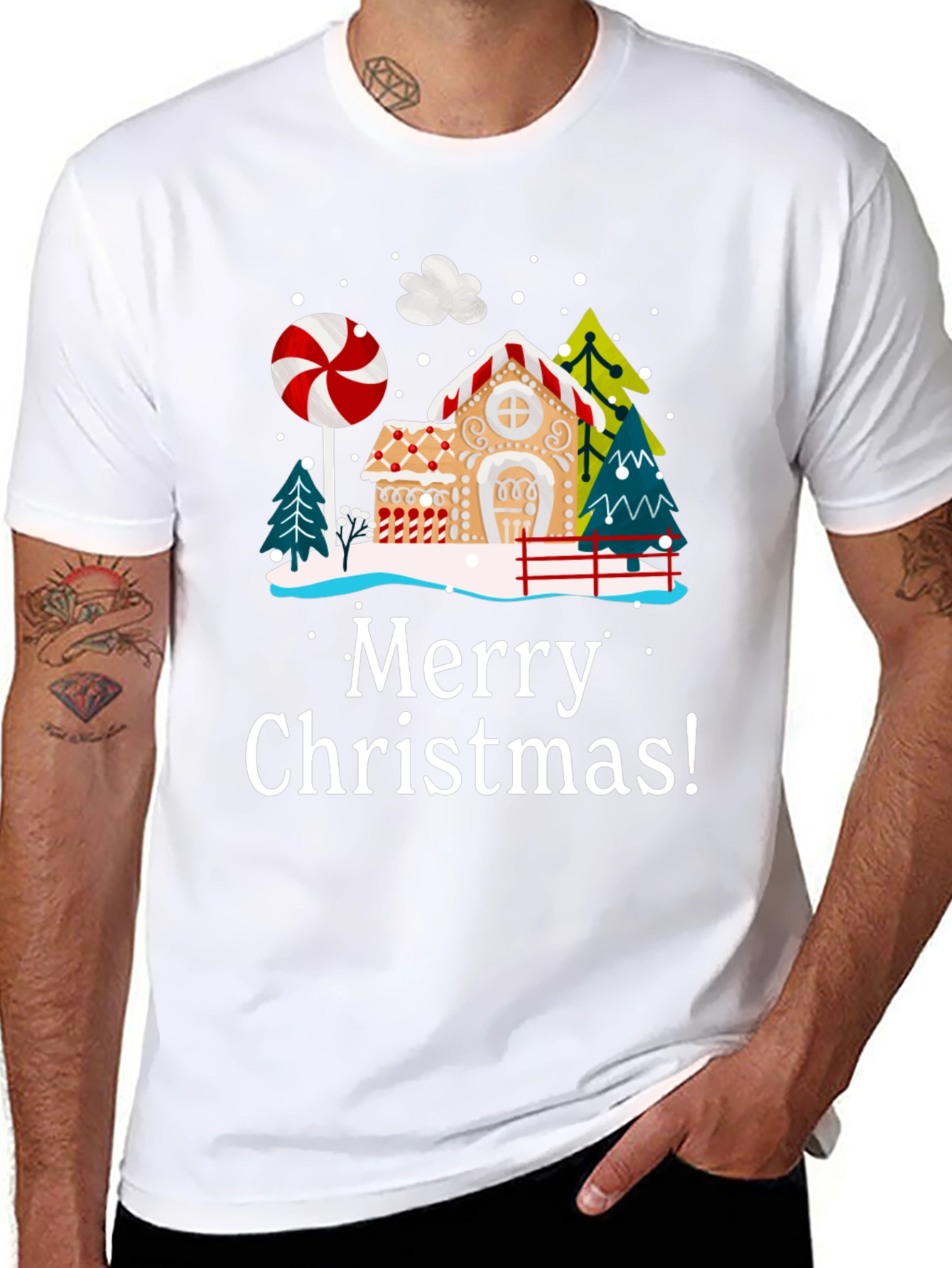 Festive Merry Christmas Gingerbread House T-Shirt