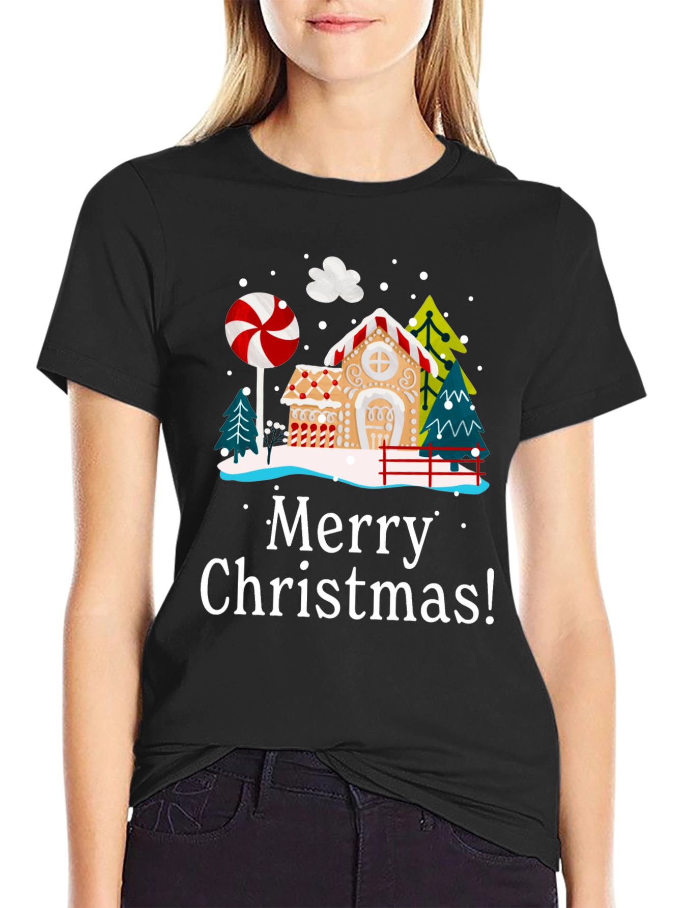 Festive Merry Christmas Gingerbread House T-Shirt