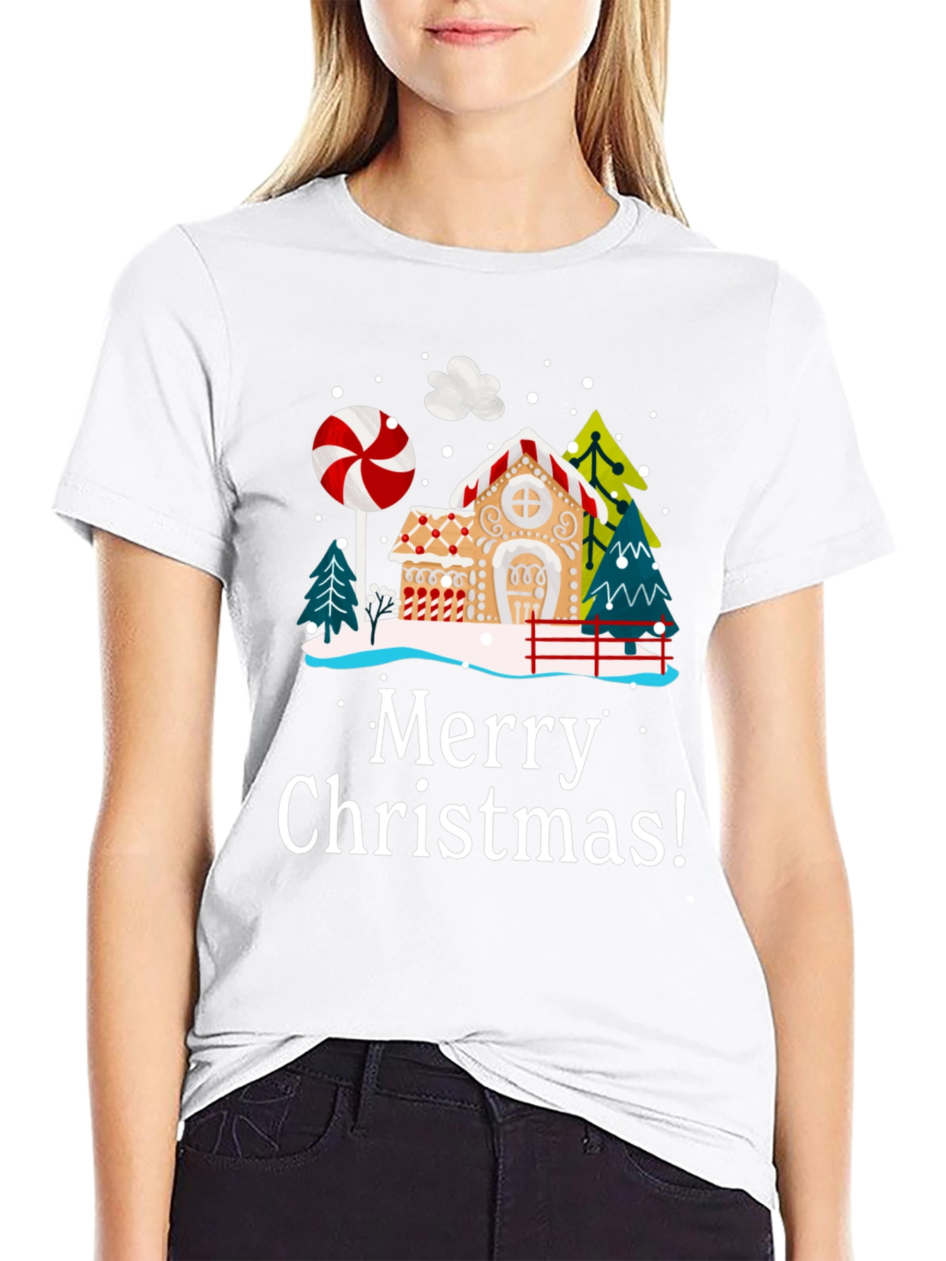 Festive Merry Christmas Gingerbread House T-Shirt