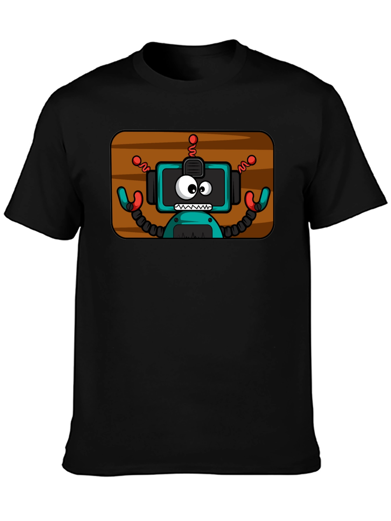 Fun Robot Graphic Tee - Black Cotton Blend Shirt