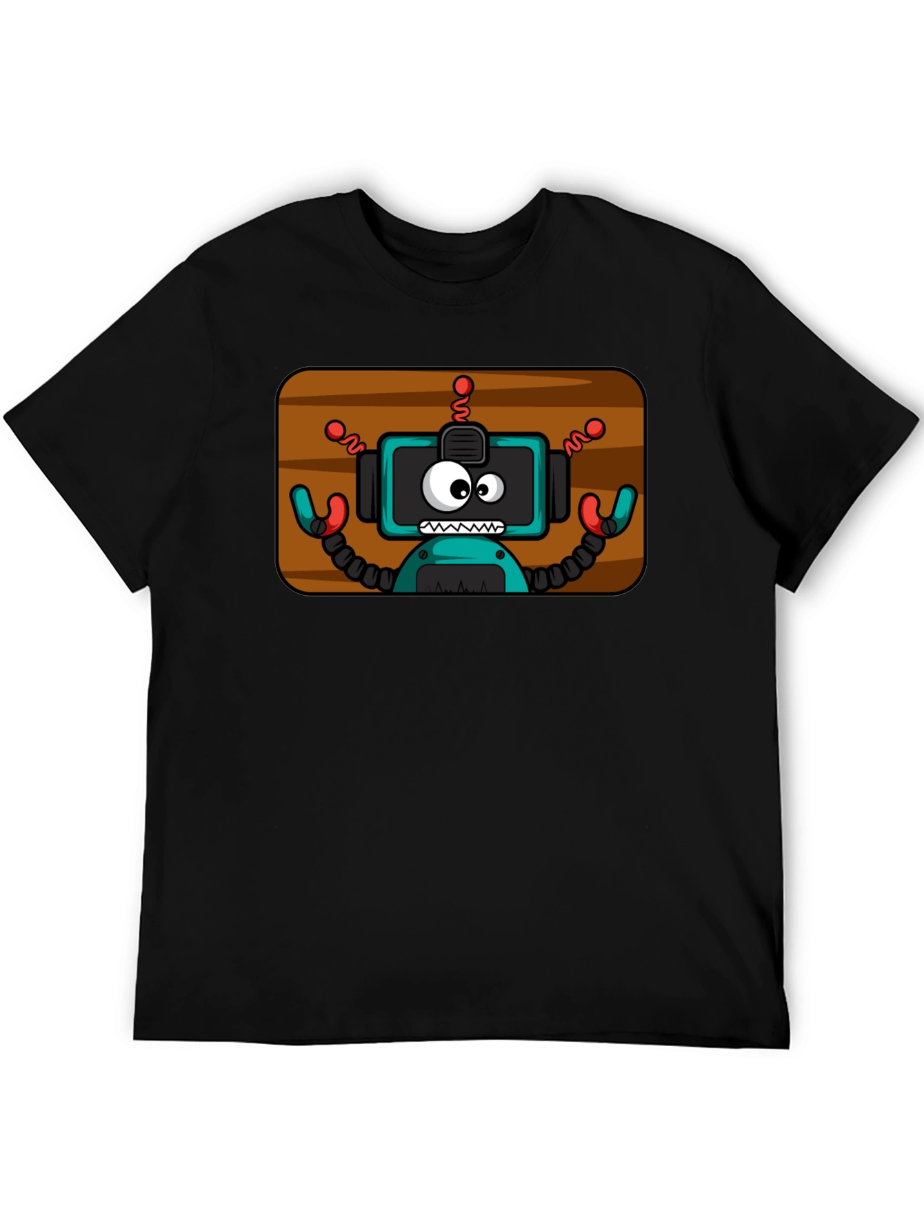 Fun Robot Graphic Tee - Black Cotton Blend Shirt