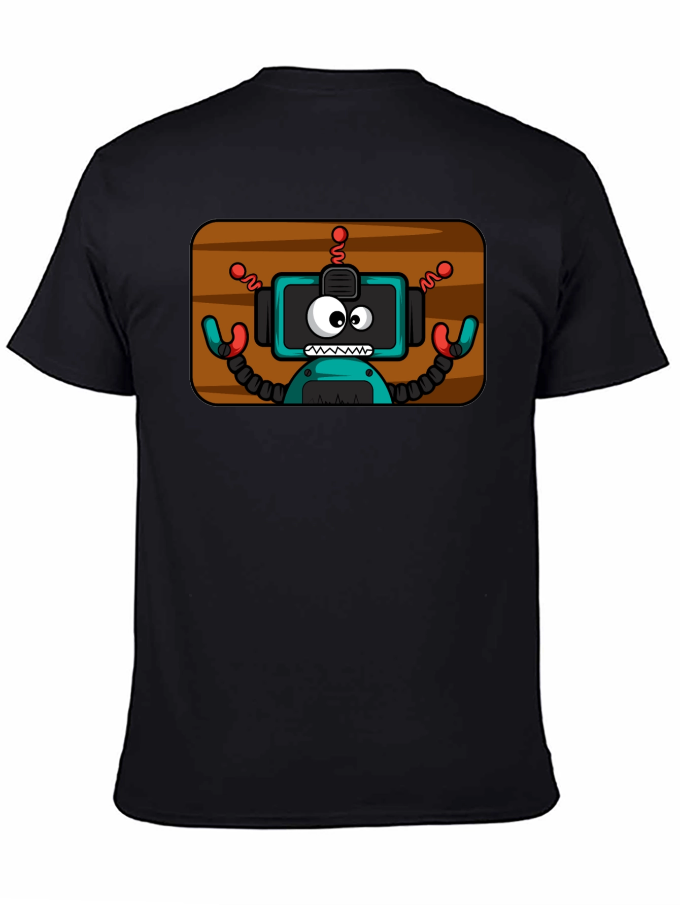 Fun Robot Graphic Tee - Black Cotton Blend Shirt