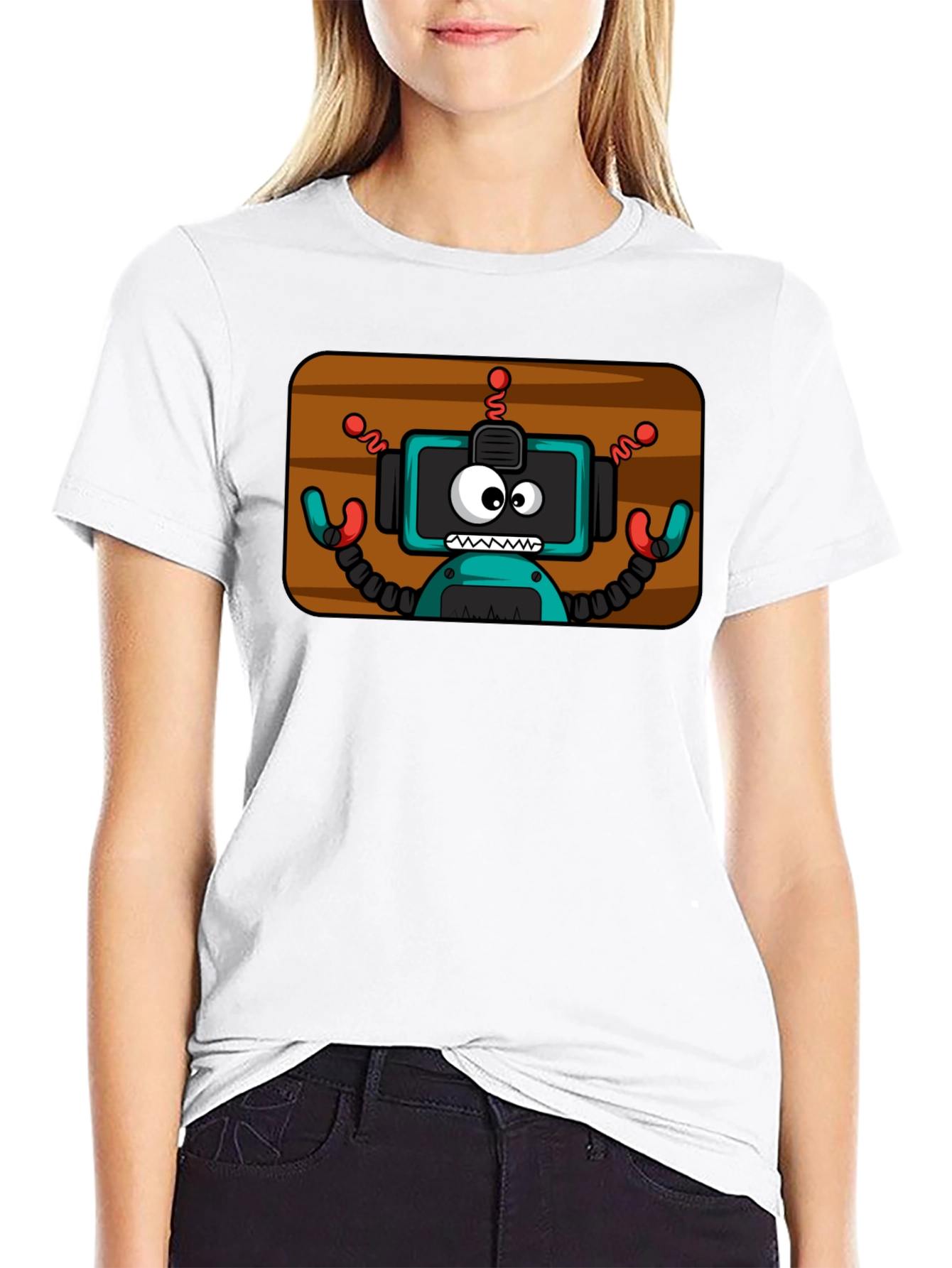 Fun Robot Graphic Tee - Black Cotton Blend Shirt