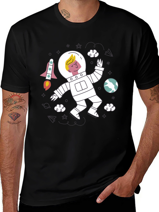 Astronaut Graphic Black T-Shirt - Space Adventure Tee