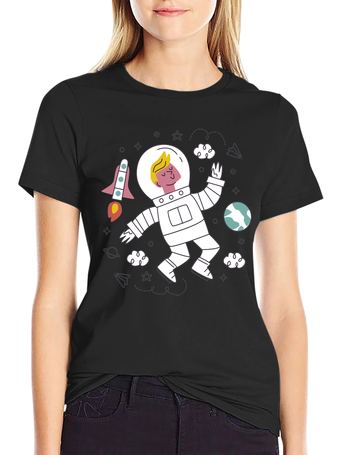 Astronaut Graphic Black T-Shirt - Space Adventure Tee