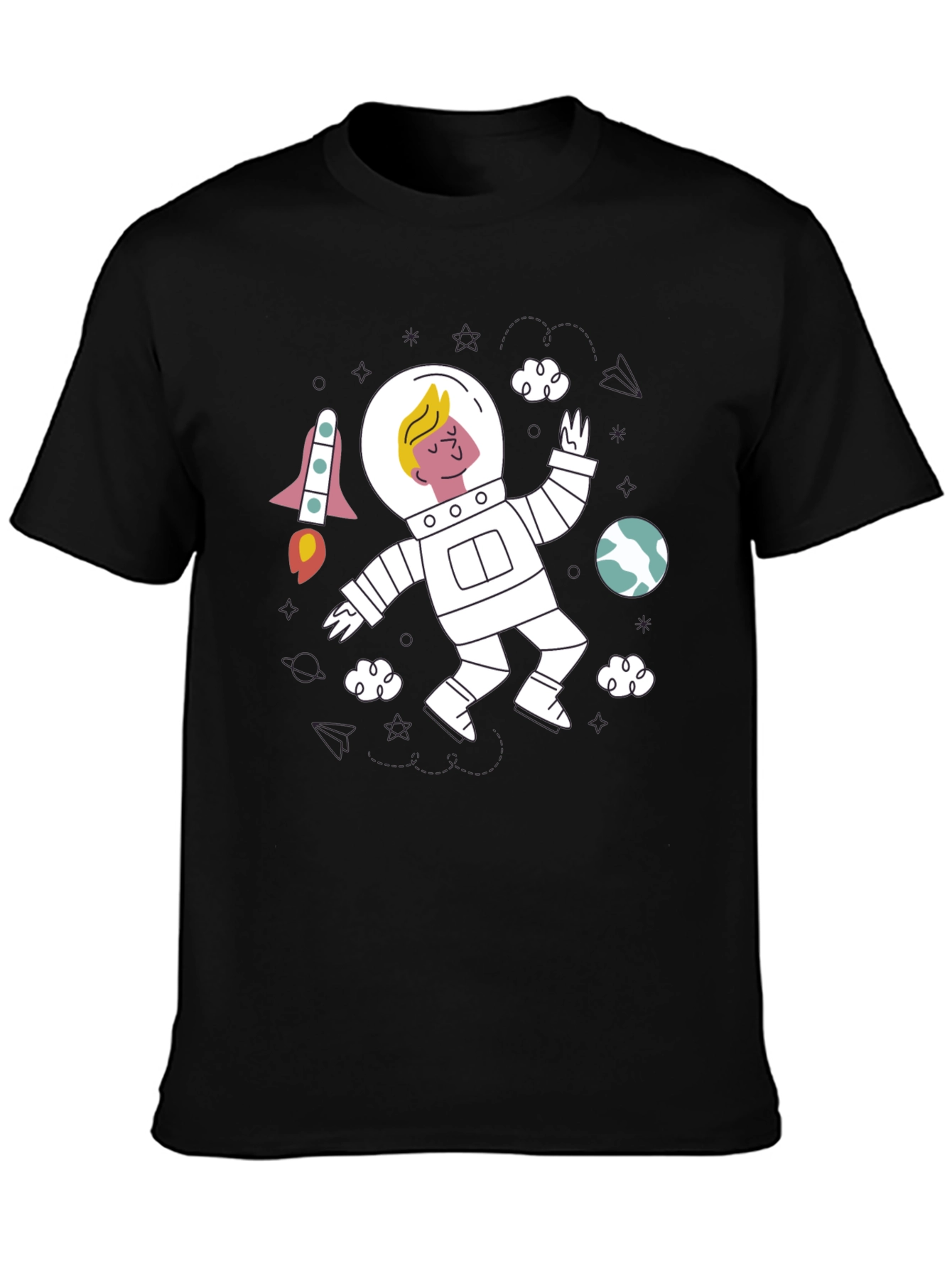 Astronaut Graphic Black T-Shirt - Space Adventure Tee