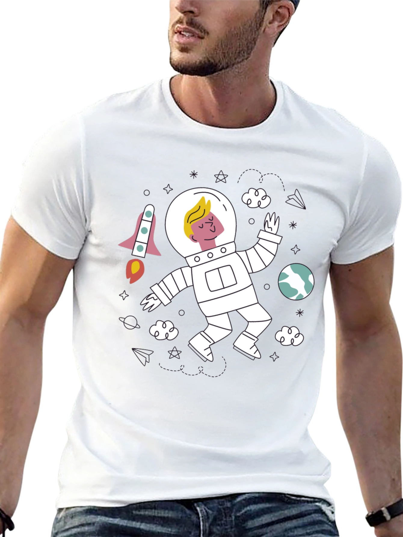 Astronaut Graphic Black T-Shirt - Space Adventure Tee