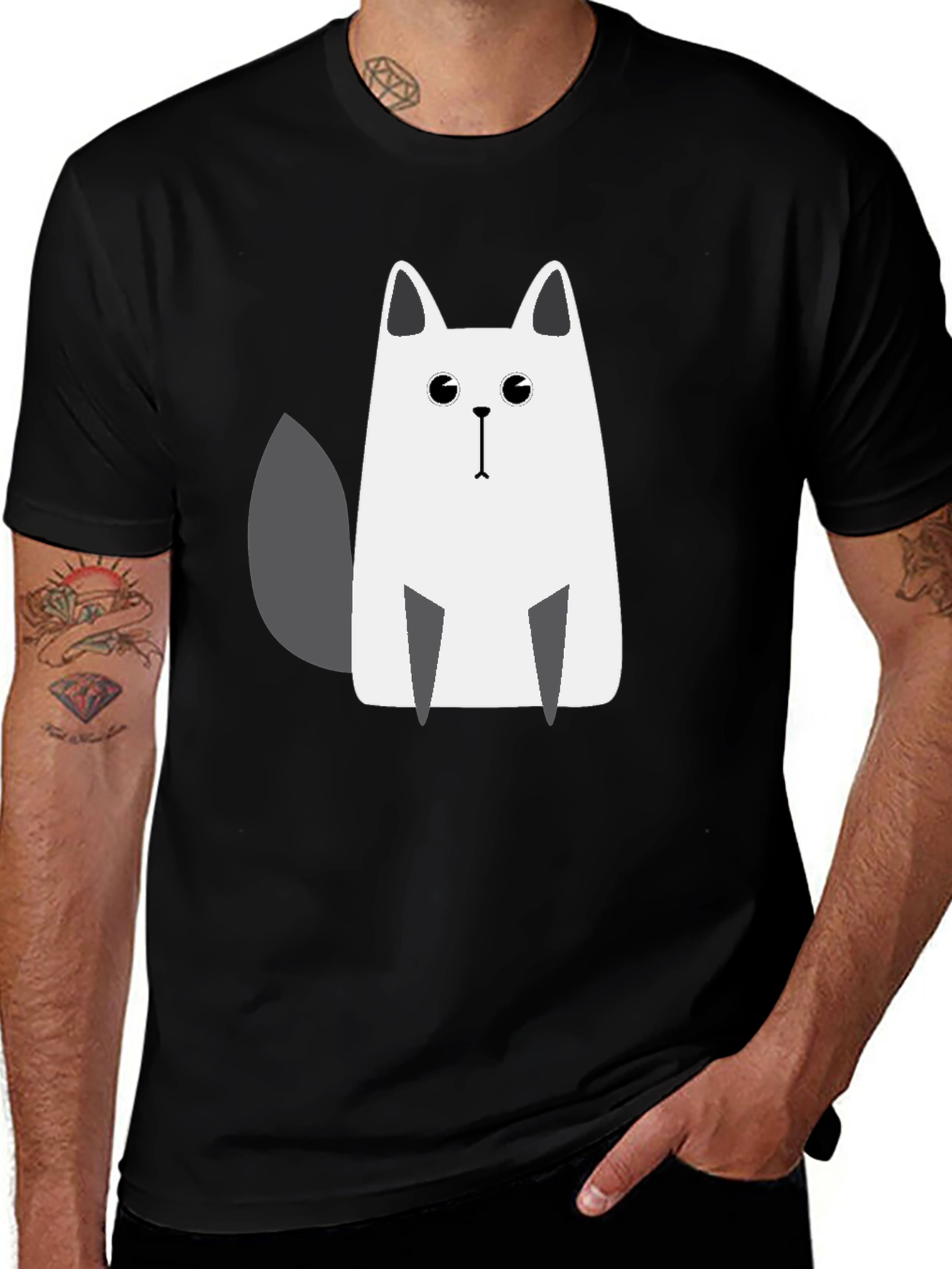 Cat Graphic Tee - Casual Black T-Shirt