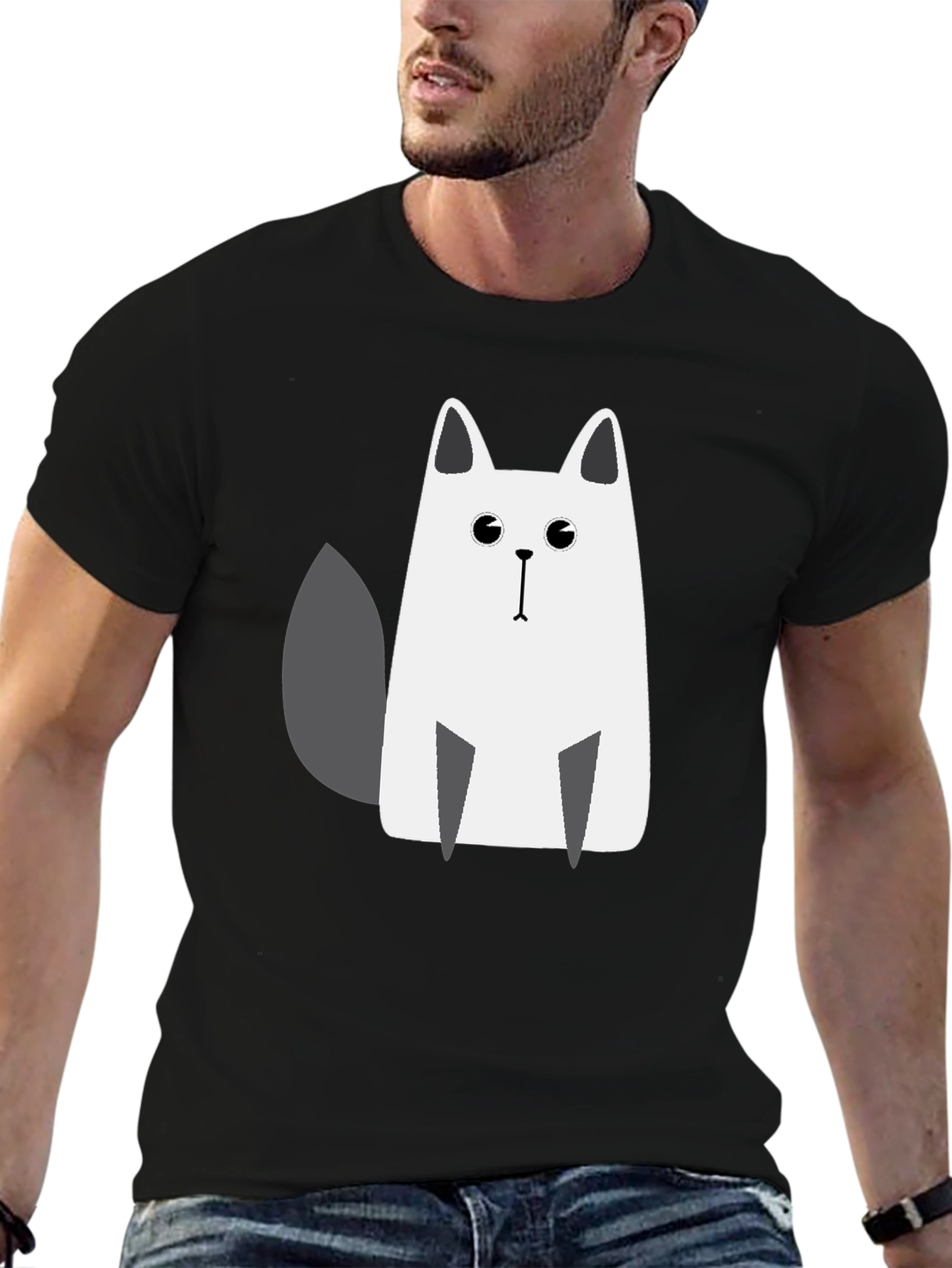 Cat Graphic Tee - Casual Black T-Shirt