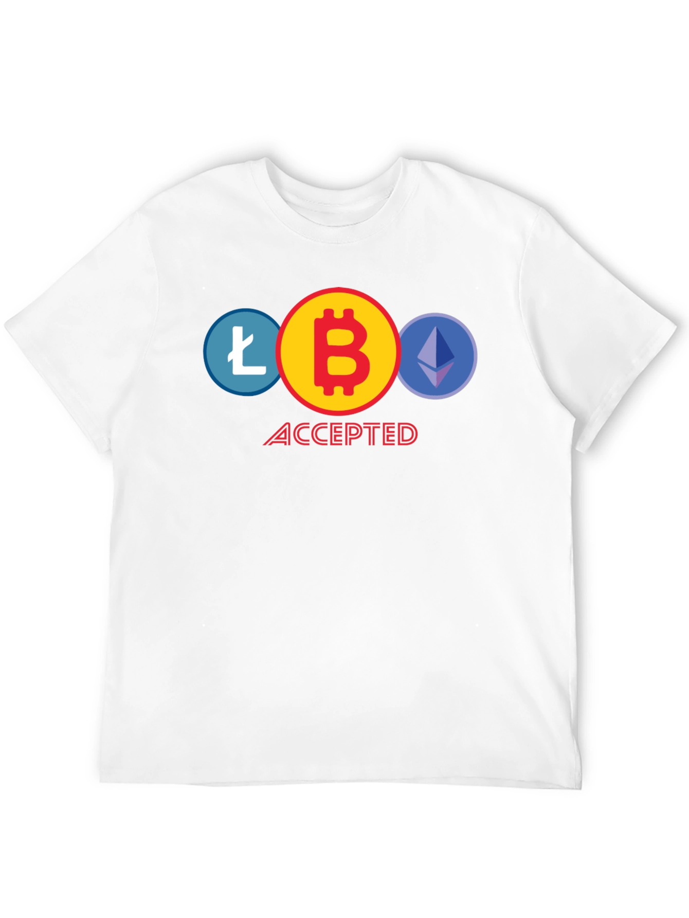 Crypto Accepted T-Shirt - Bitcoin Litecoin Ethereum