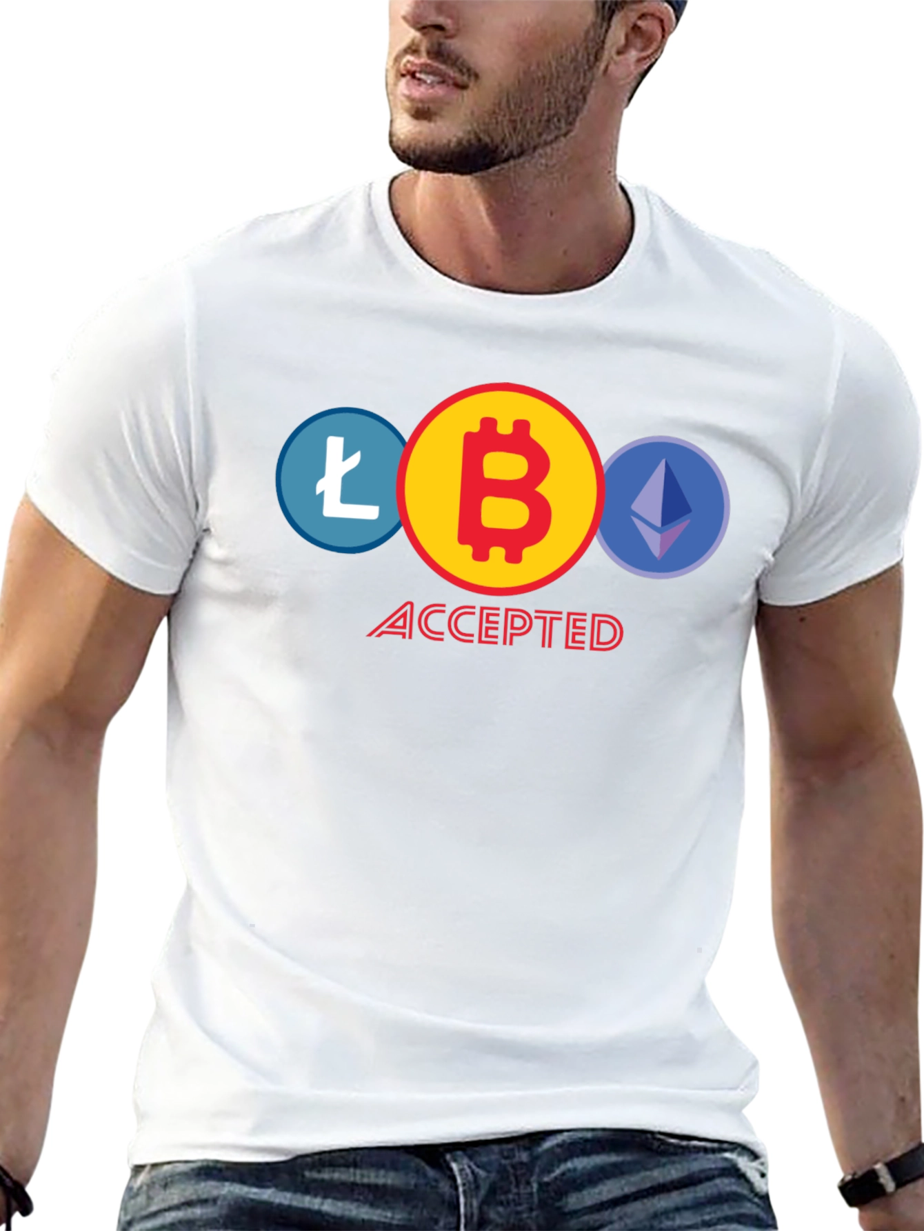 Crypto Accepted T-Shirt - Bitcoin Litecoin Ethereum