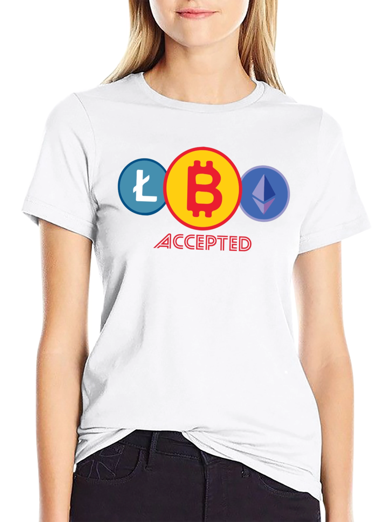 Crypto Accepted T-Shirt - Bitcoin Litecoin Ethereum