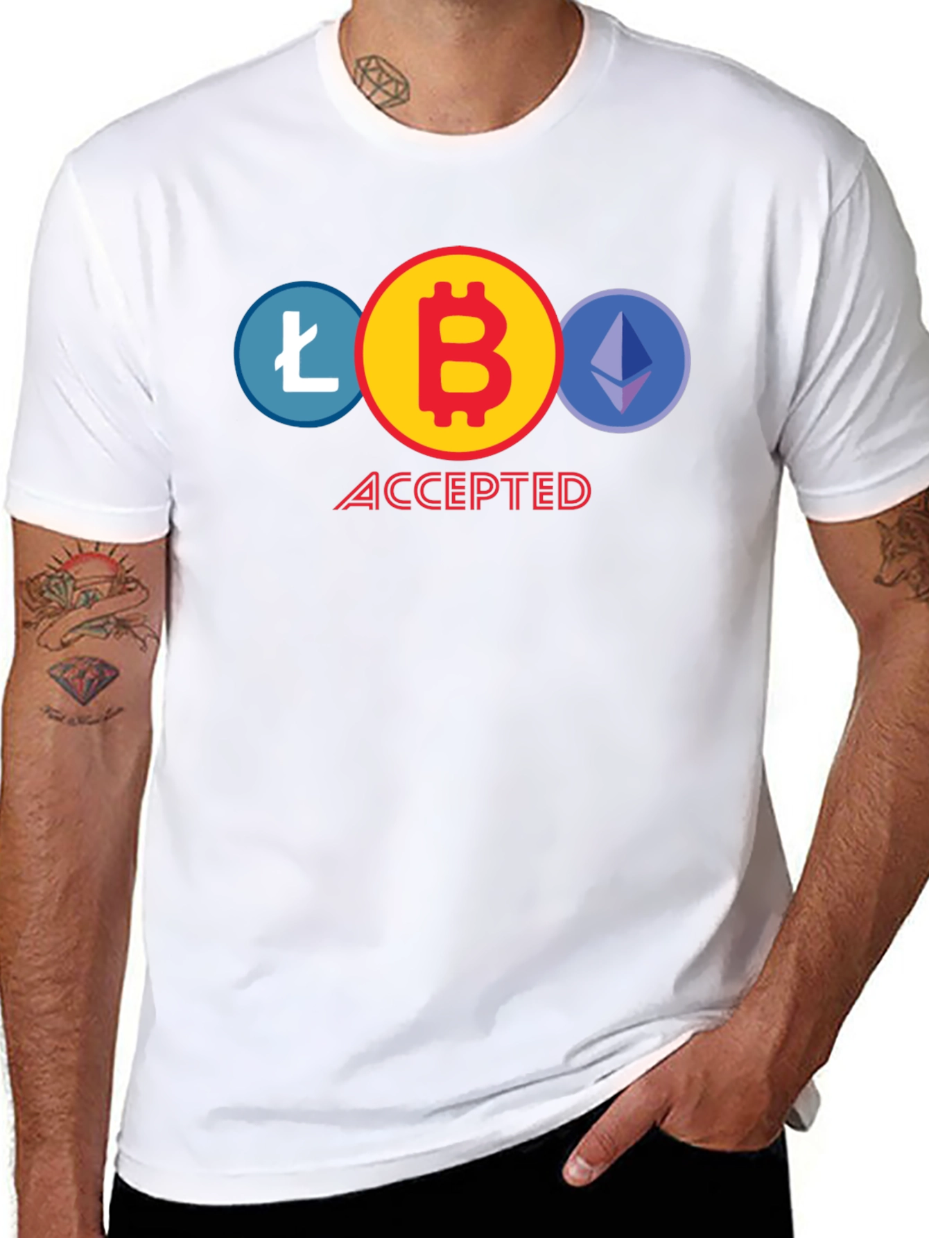 Crypto Accepted T-Shirt - Bitcoin Litecoin Ethereum