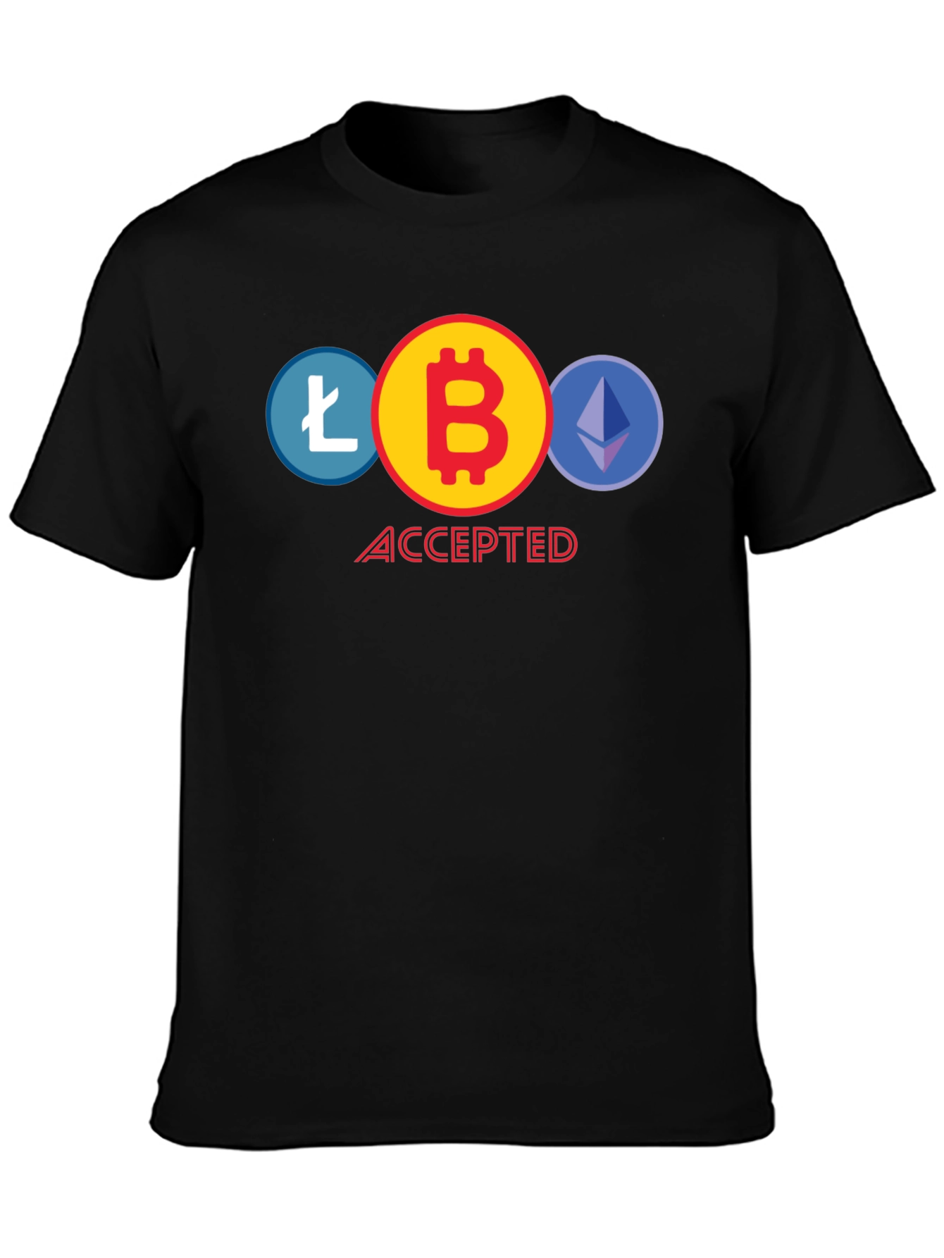 Crypto Accepted T-Shirt - Bitcoin Litecoin Ethereum