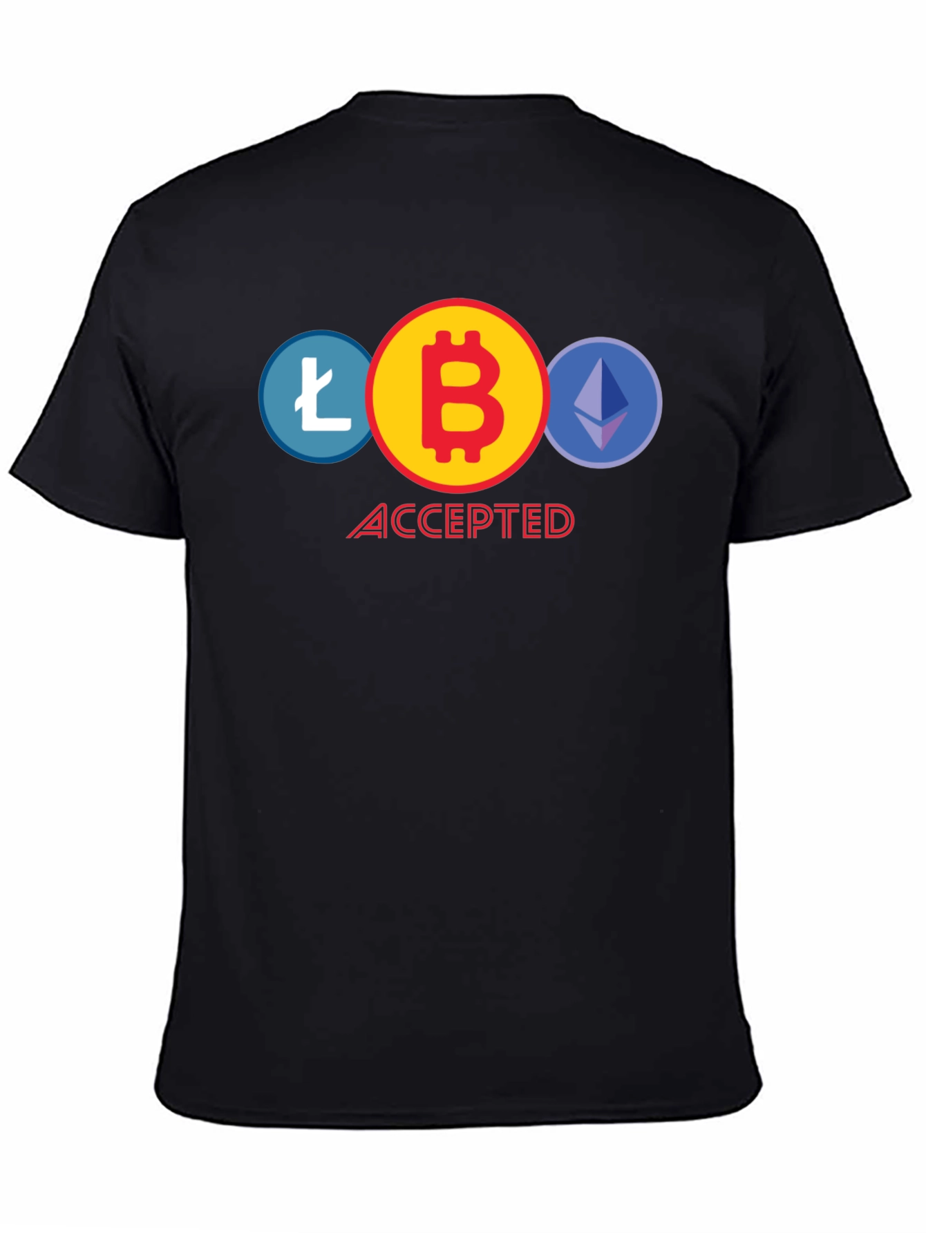 Crypto Accepted T-Shirt - Bitcoin Litecoin Ethereum