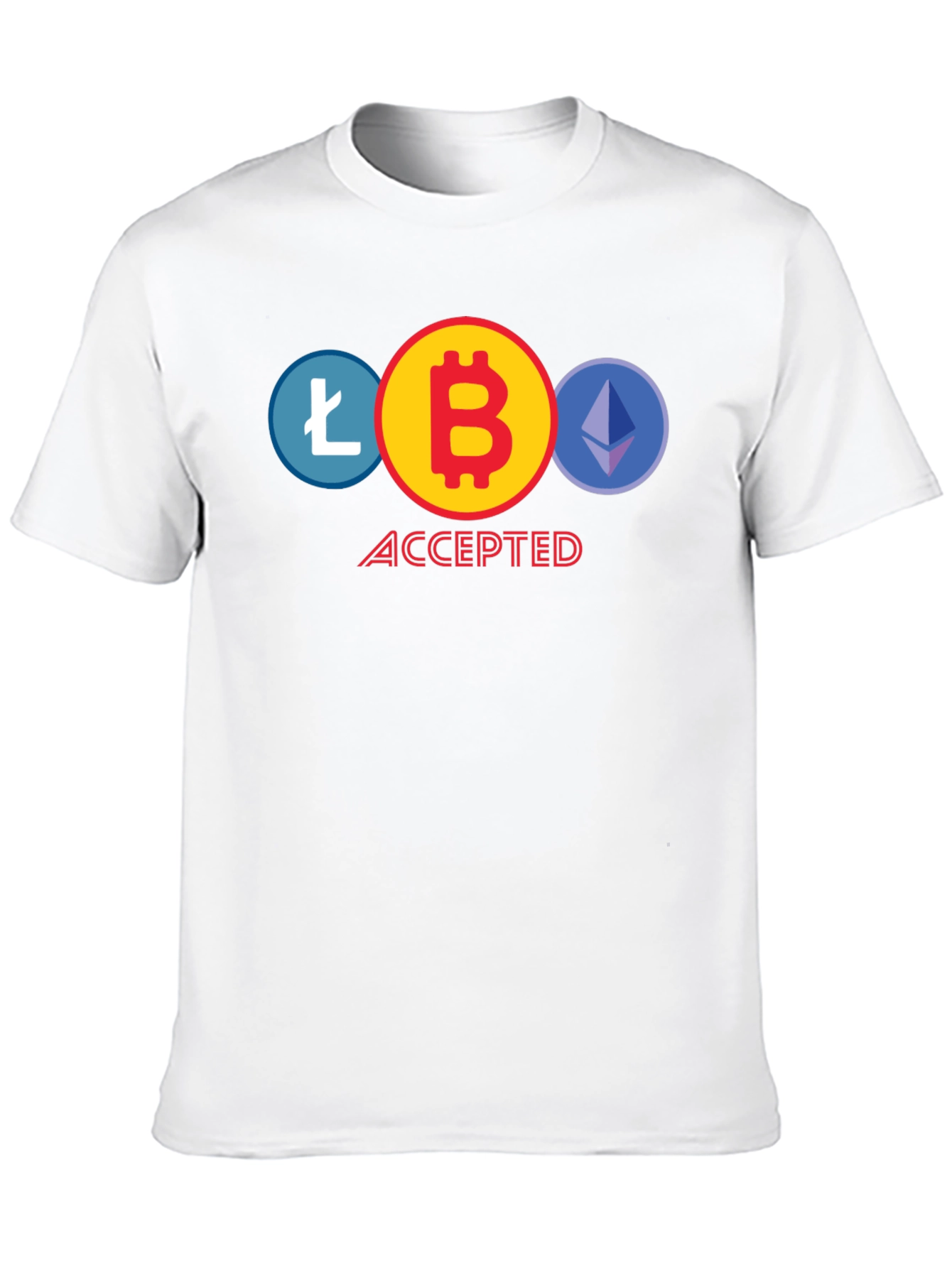 Crypto Accepted T-Shirt - Bitcoin Litecoin Ethereum