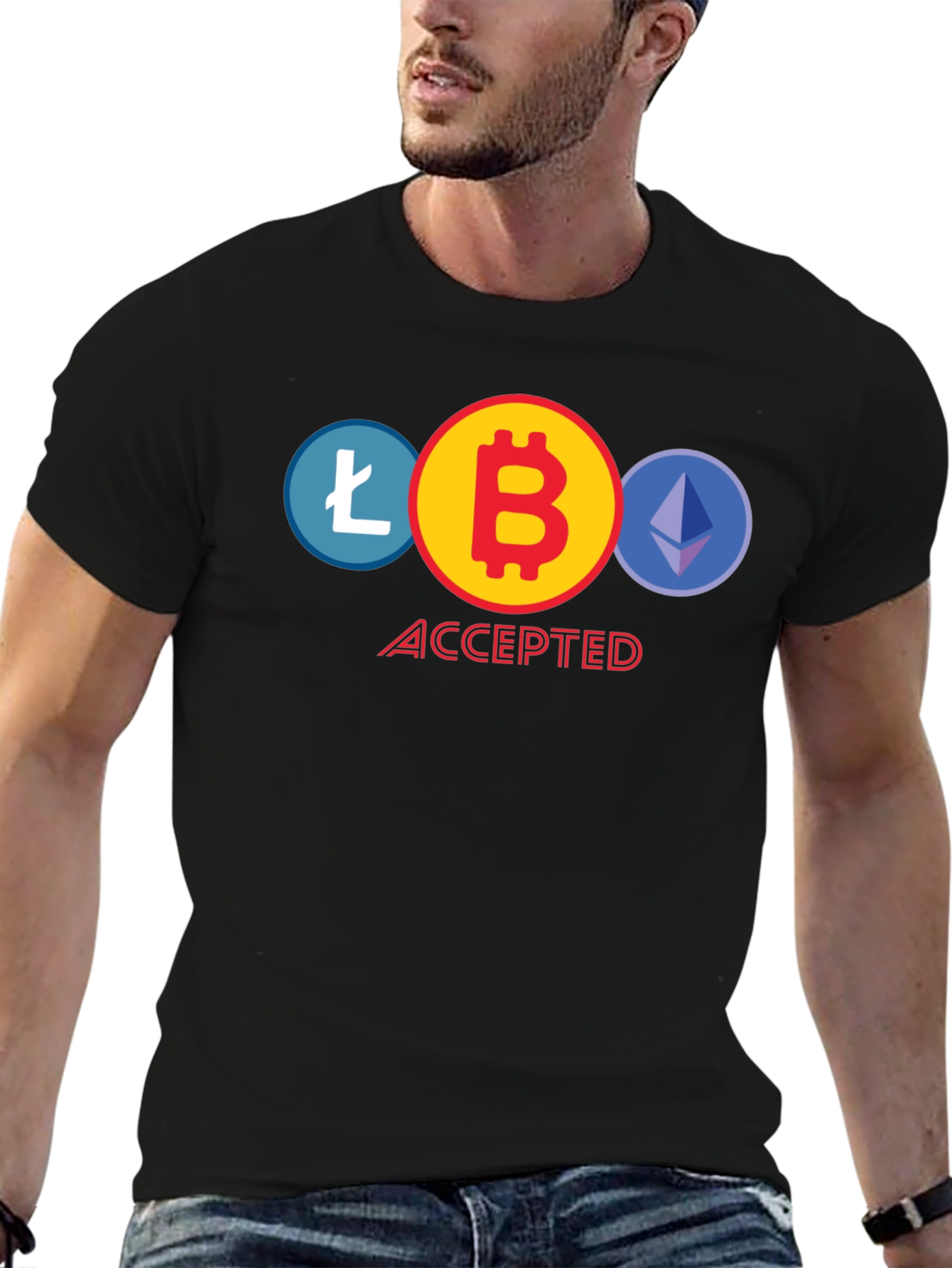 Crypto Accepted T-Shirt - Bitcoin Litecoin Ethereum