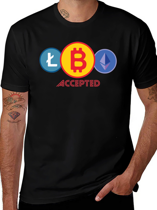 Crypto Accepted T-Shirt - Bitcoin Litecoin Ethereum