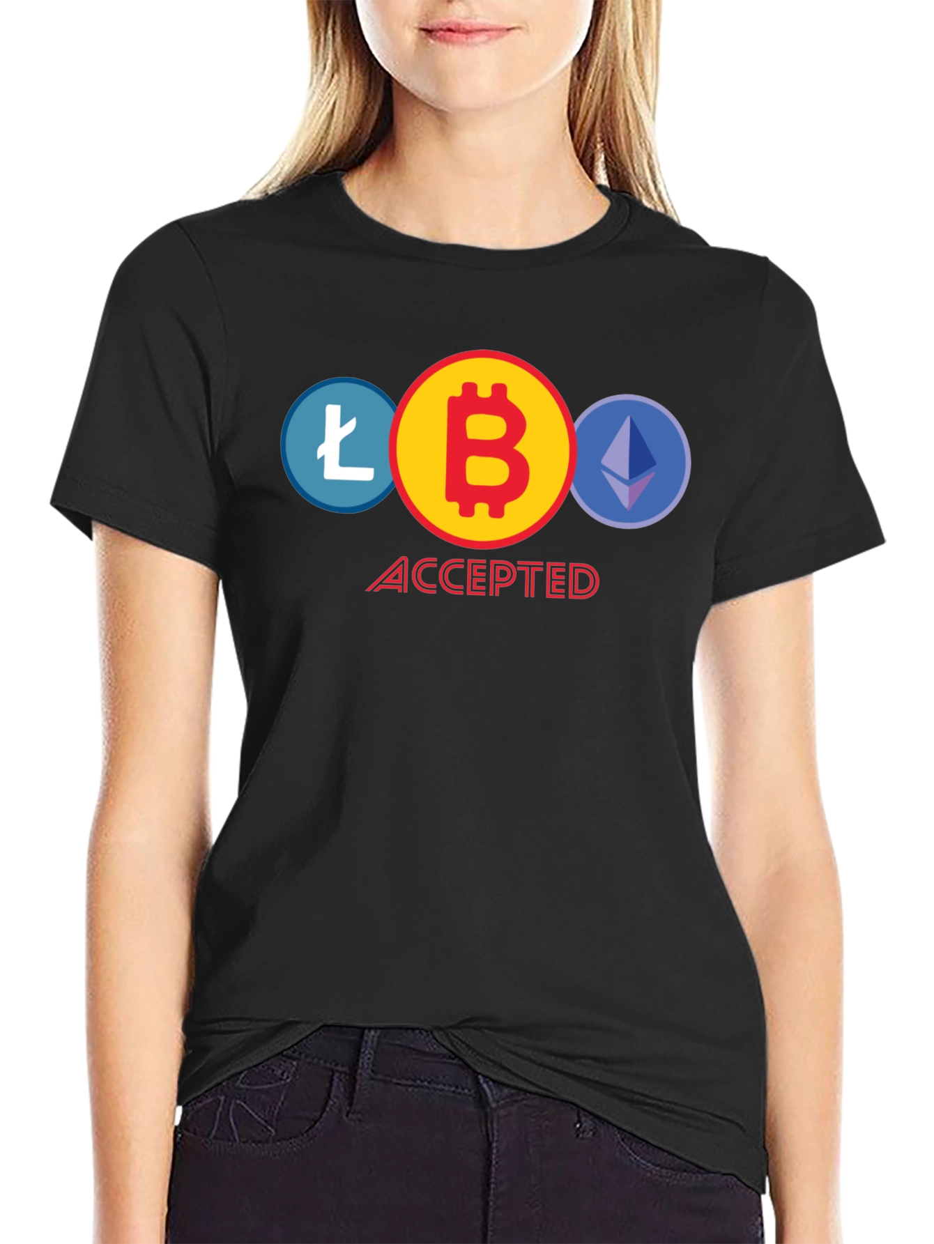 Crypto Accepted T-Shirt - Bitcoin Litecoin Ethereum