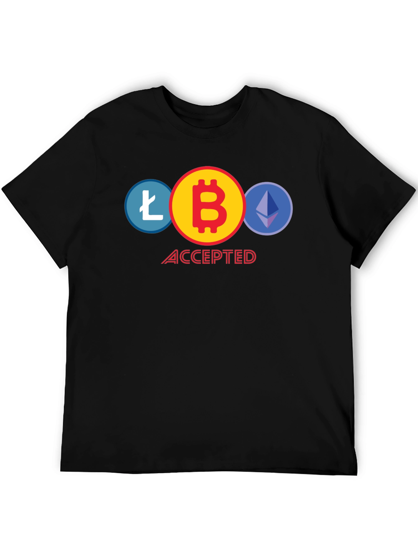 Crypto Accepted T-Shirt - Bitcoin Litecoin Ethereum