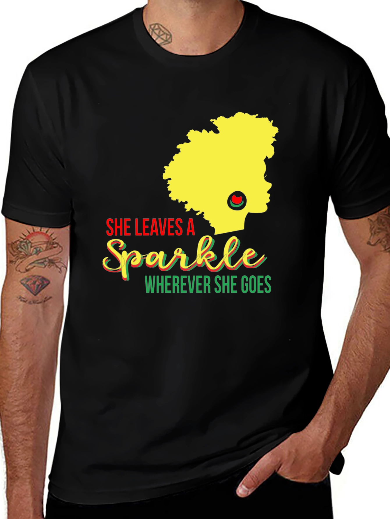 She Leaves a Sparkle Graphic T-Shirt - Black