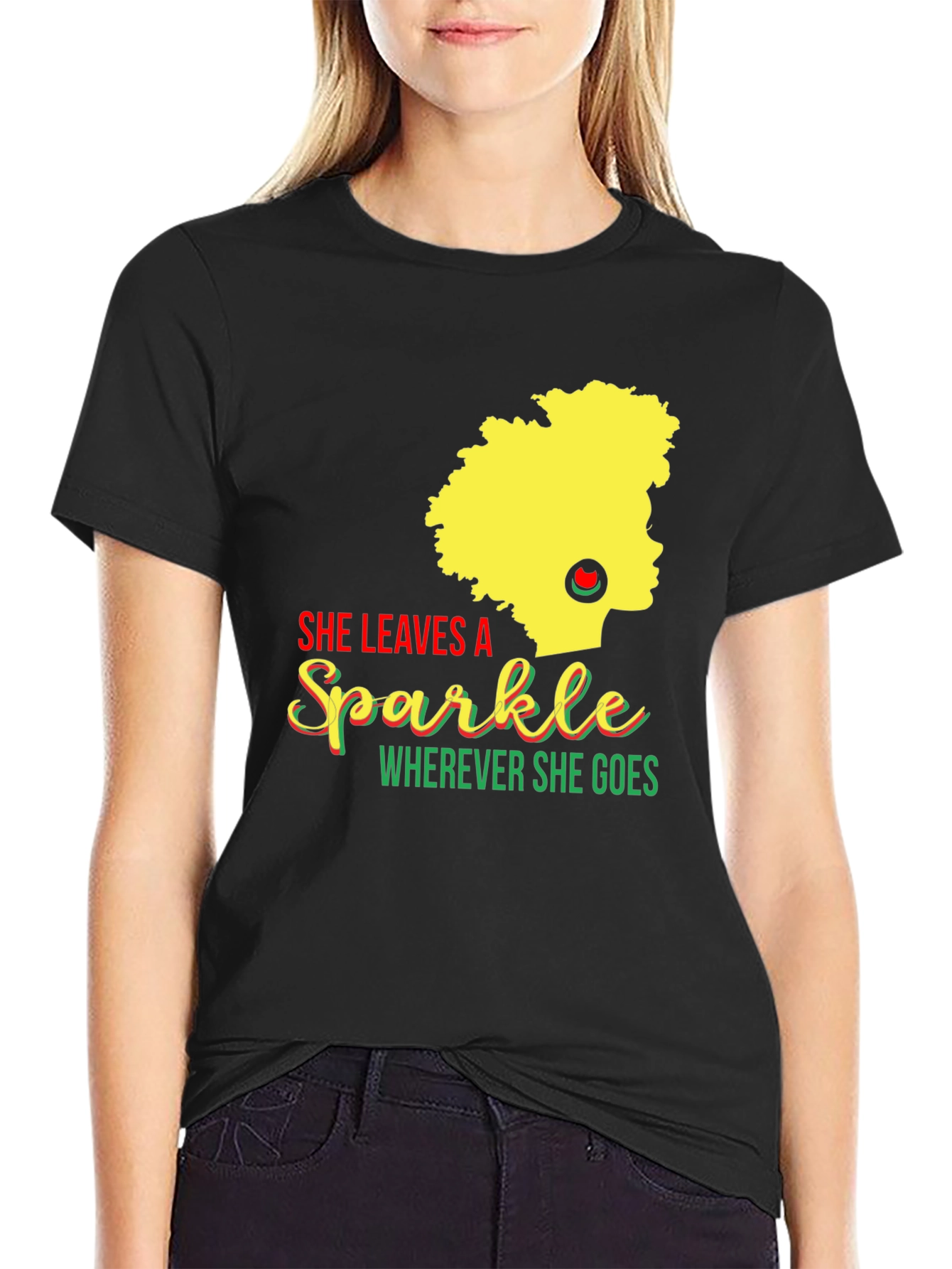 She Leaves a Sparkle Graphic T-Shirt - Black