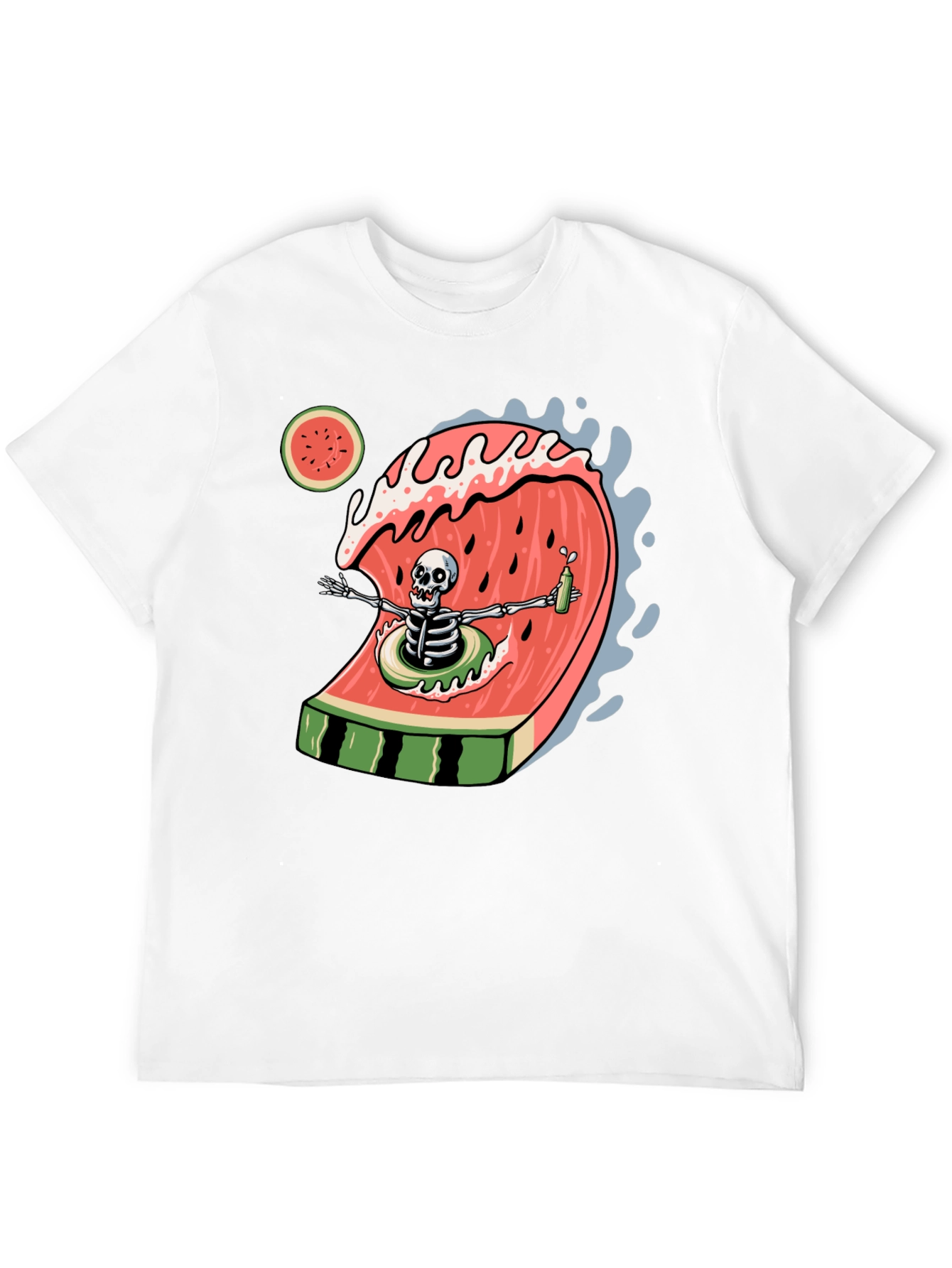 Skeleton Watermelon Wave Graphic Tee - Black