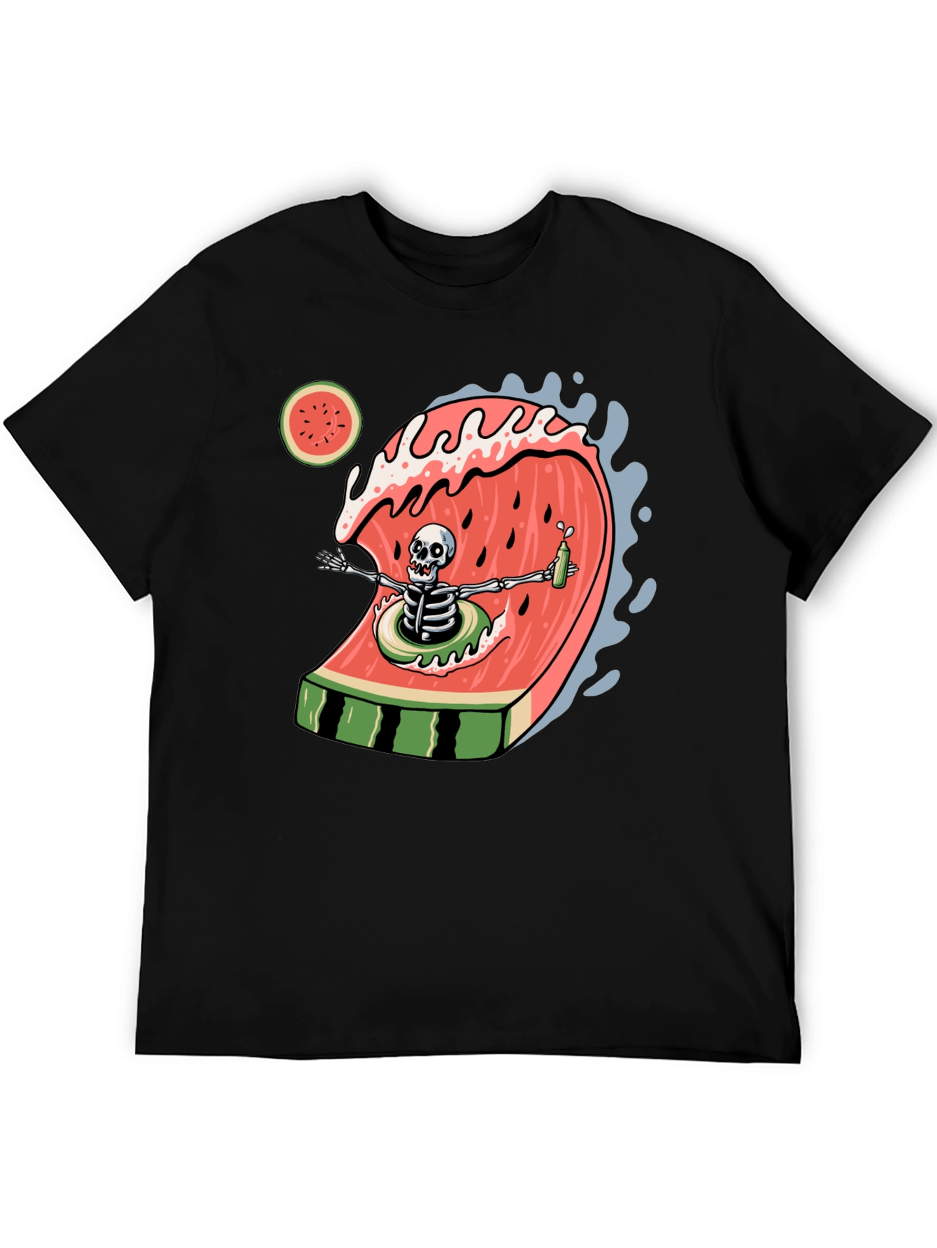 Skeleton Watermelon Wave Graphic Tee - Black
