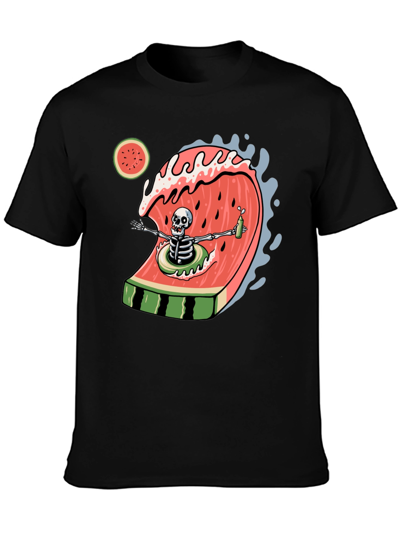 Skeleton Watermelon Wave Graphic Tee - Black