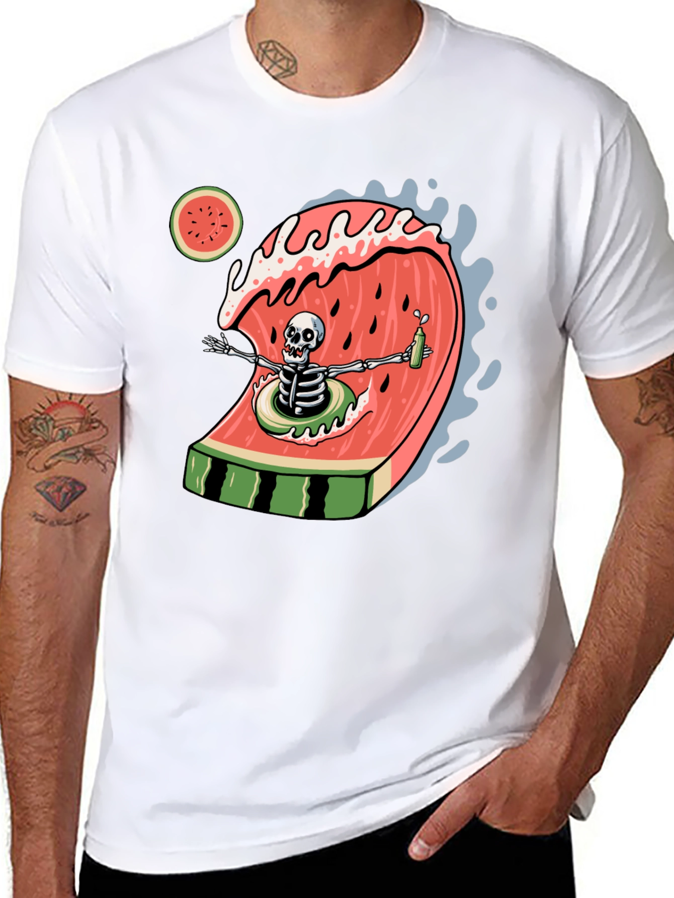Skeleton Watermelon Wave Graphic Tee - Black