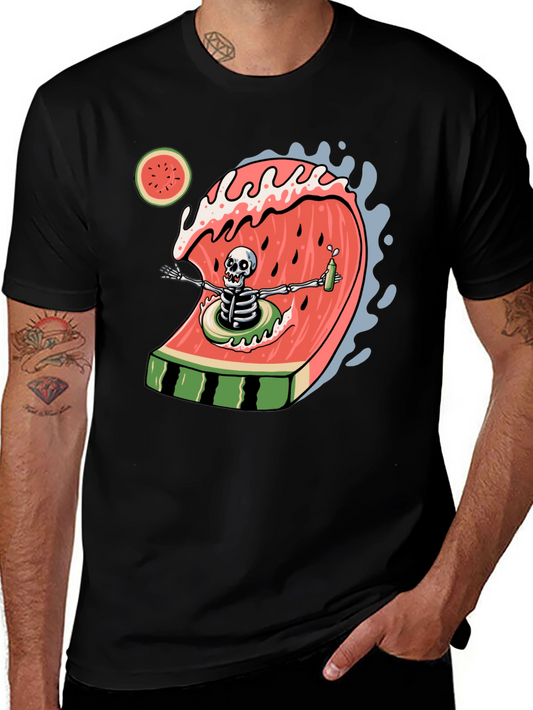Skeleton Watermelon Wave Graphic Tee - Black