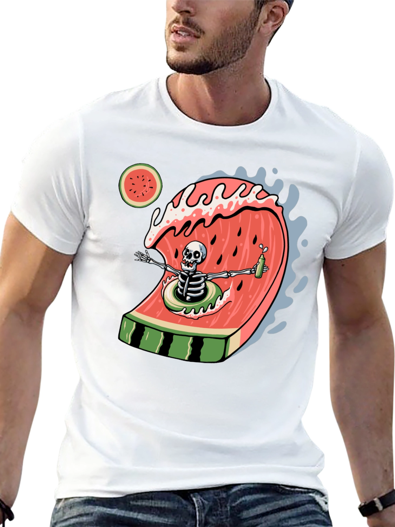 Skeleton Watermelon Wave Graphic Tee - Black