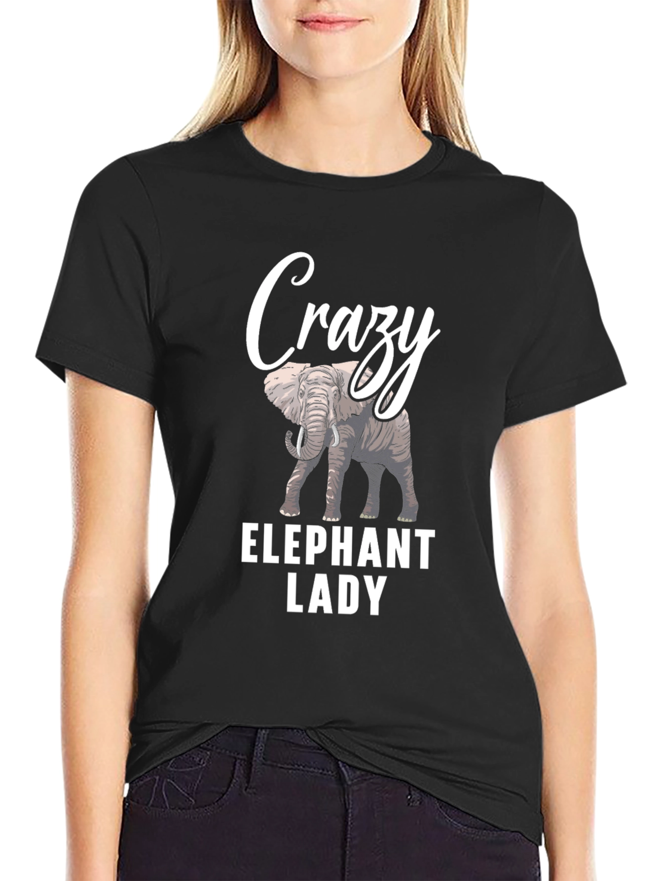 Crazy Elephant Lady Black T-Shirt