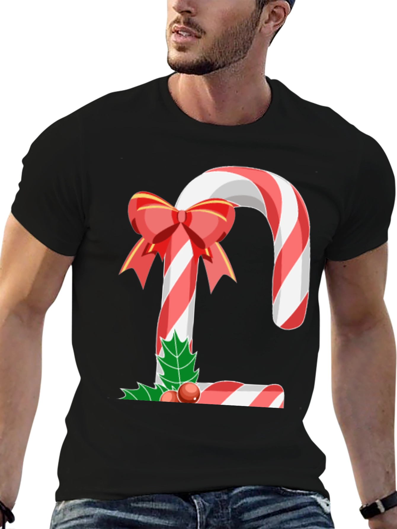 Festive Candy Cane Letter Graphic Tee
