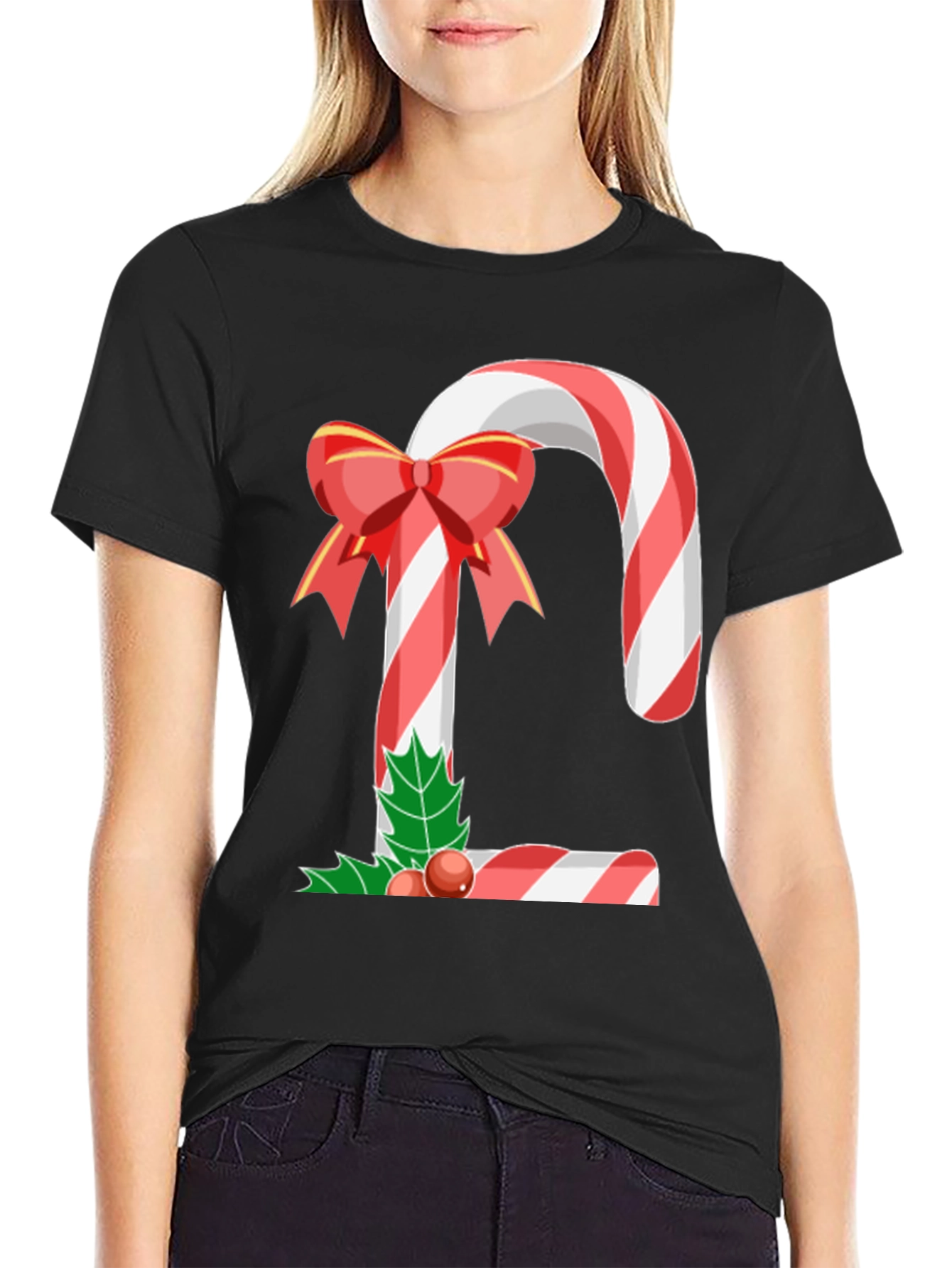 Festive Candy Cane Letter Graphic Tee