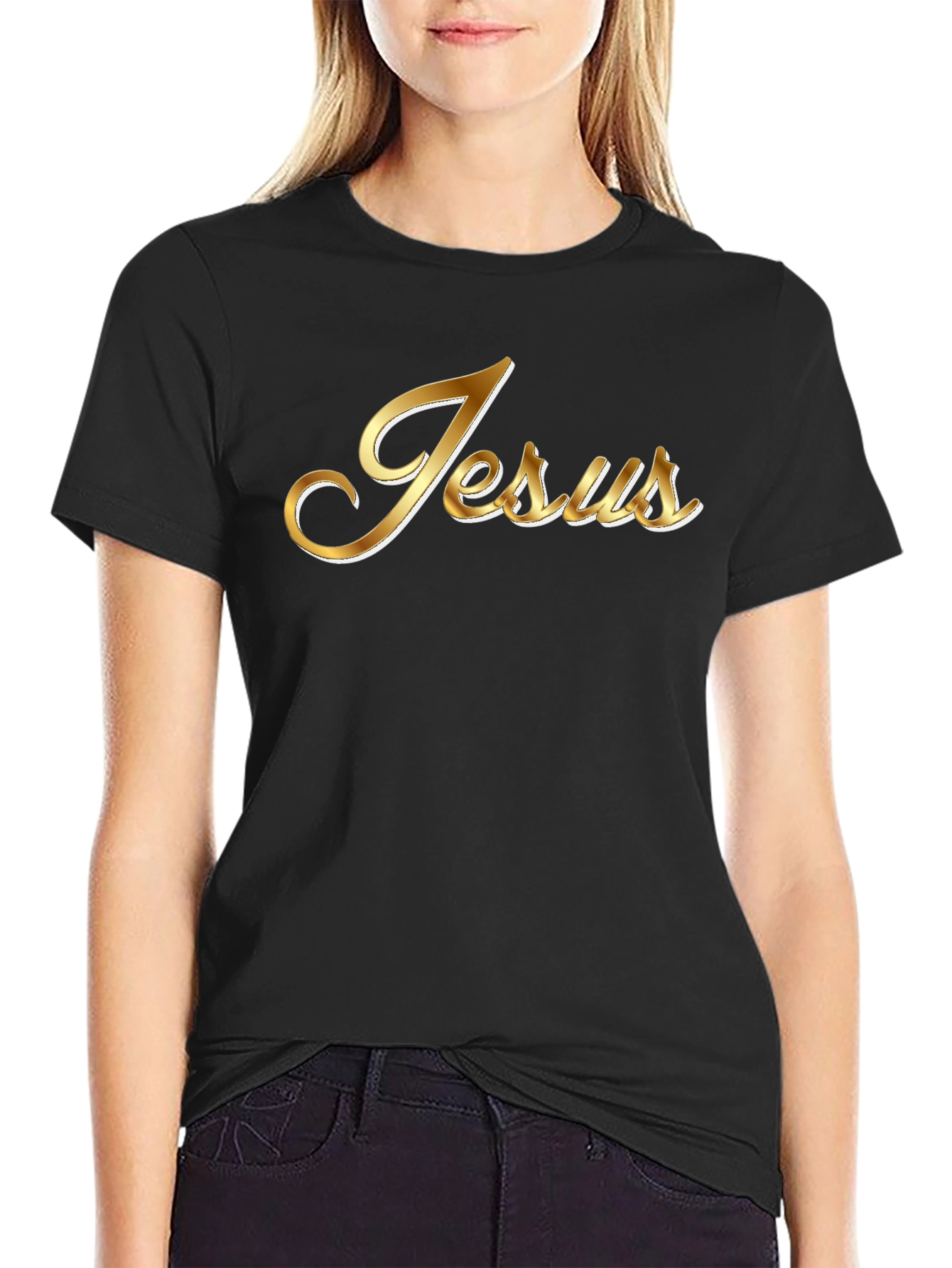 Jesus Gold Script Black T-Shirt