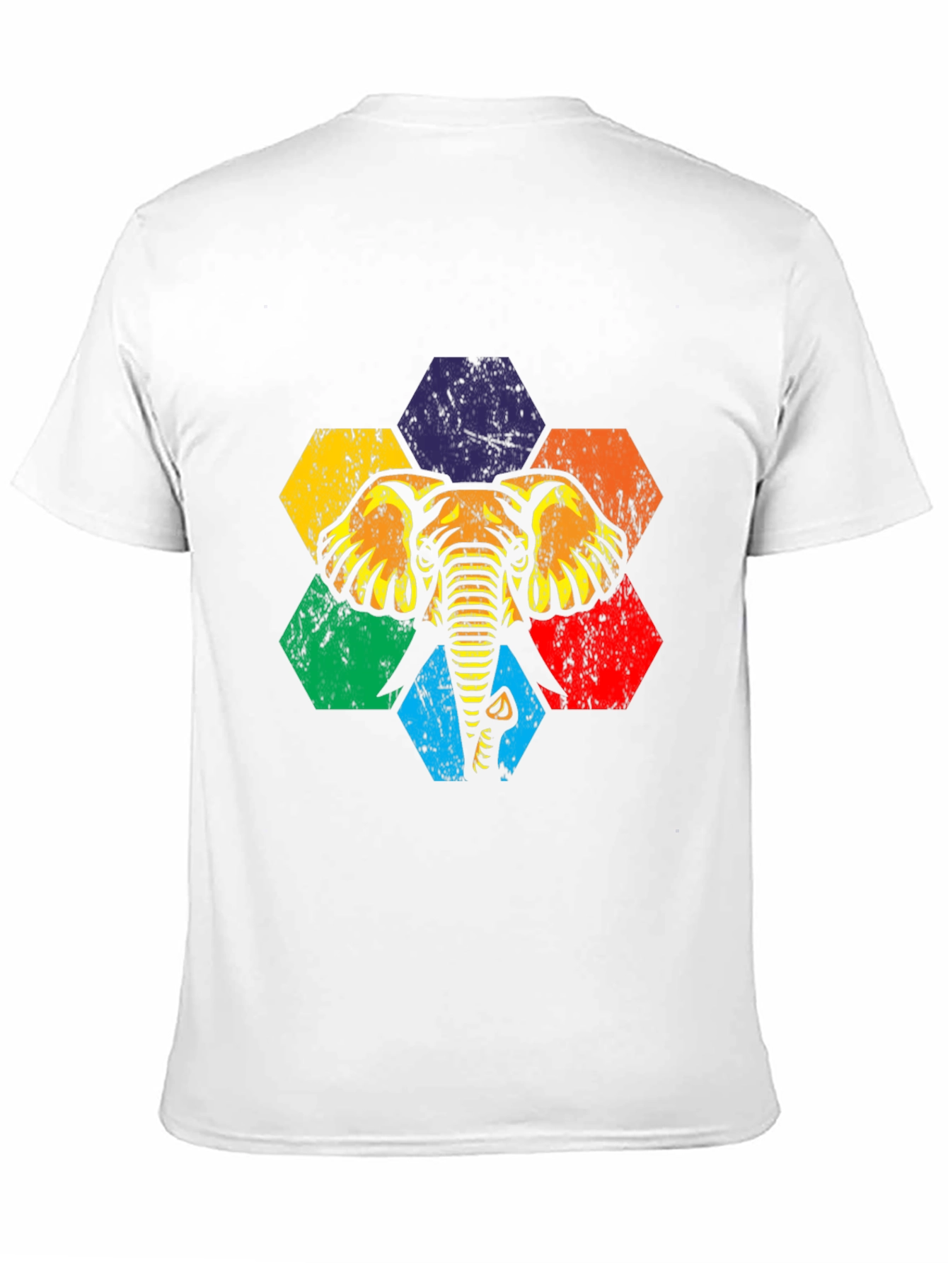 Retro Elephant Hexagon Graphic Tee - Black Cotton T-Shirt
