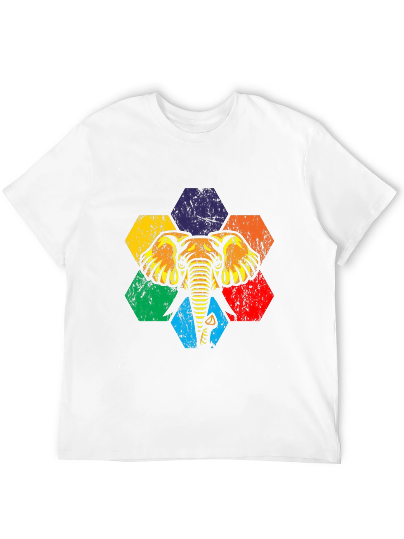 Retro Elephant Hexagon Graphic Tee - Black Cotton T-Shirt