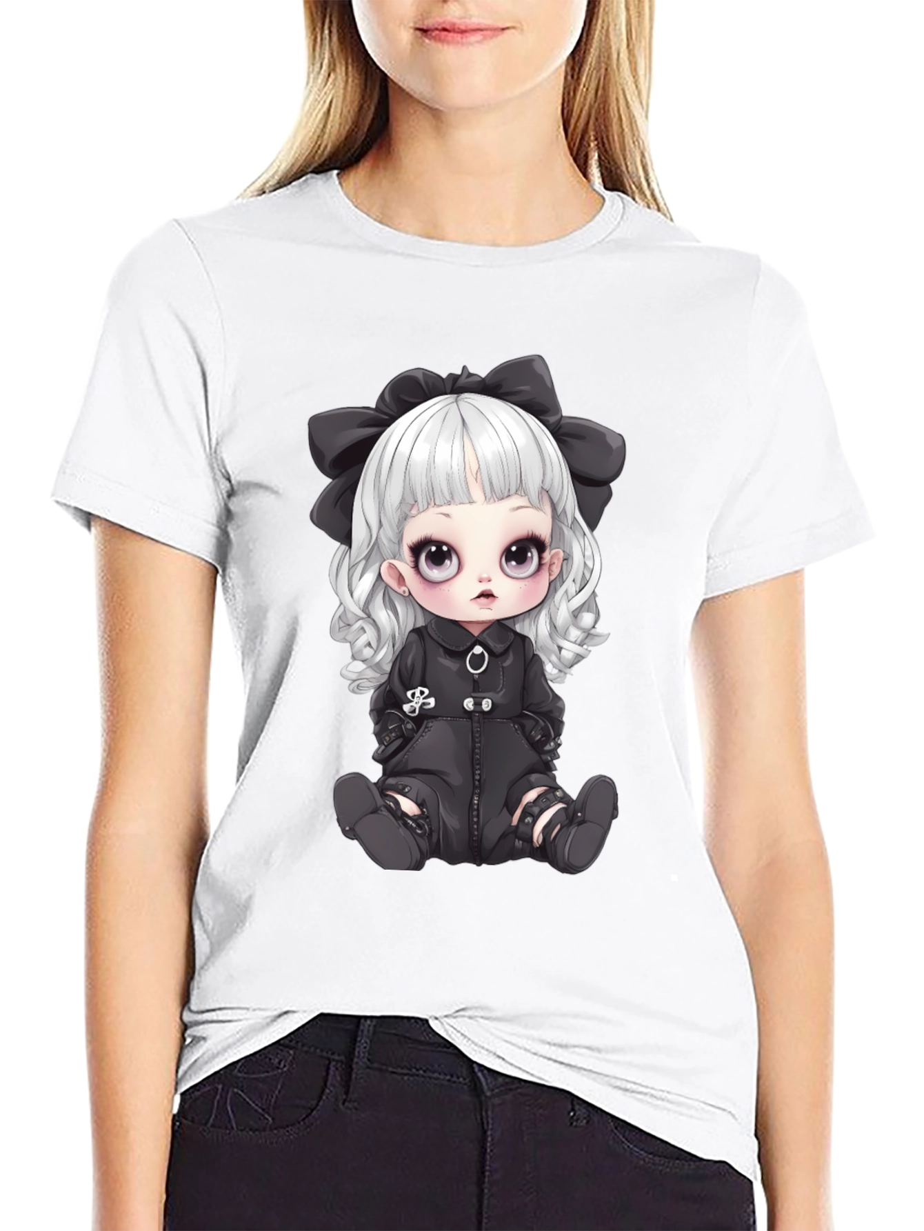 Gothic Doll Graphic Tee - Unisex Black T-Shirt